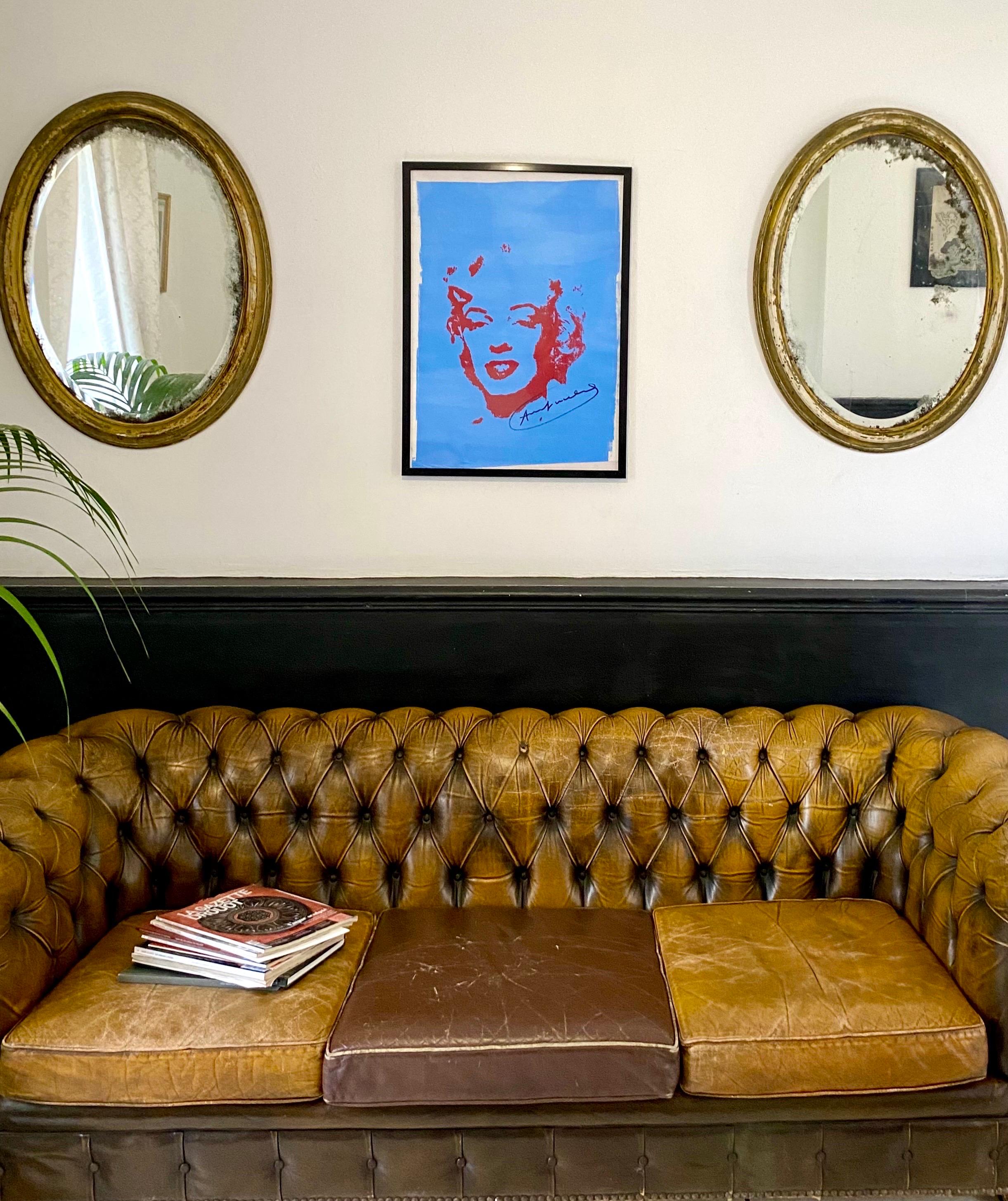 After Andy Warhol - Serigrafía sobre lienzo de Marilyn Monroe - azul rojo - Pop Art en venta 1