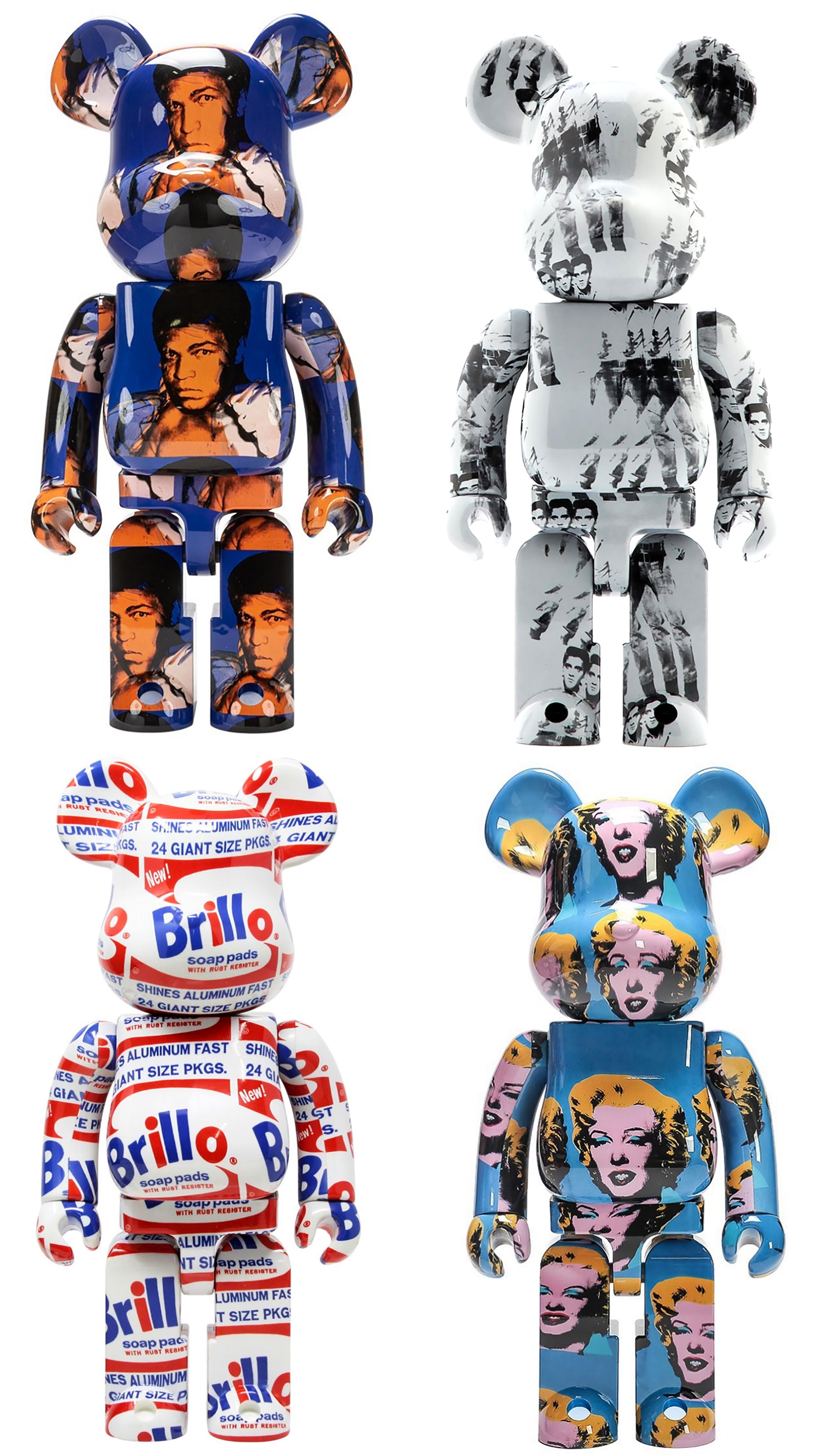 Bearbrick x Andy Warhol  Fondation 400% Figures : Ensemble de 4 œuvres c.2019-2021 :
Ensemble de pièces de collection Warhol, chacune étant une marque déposée et une licence de la succession d'Andy Warhol. Les figures en partenariat révèlent l'œuvre