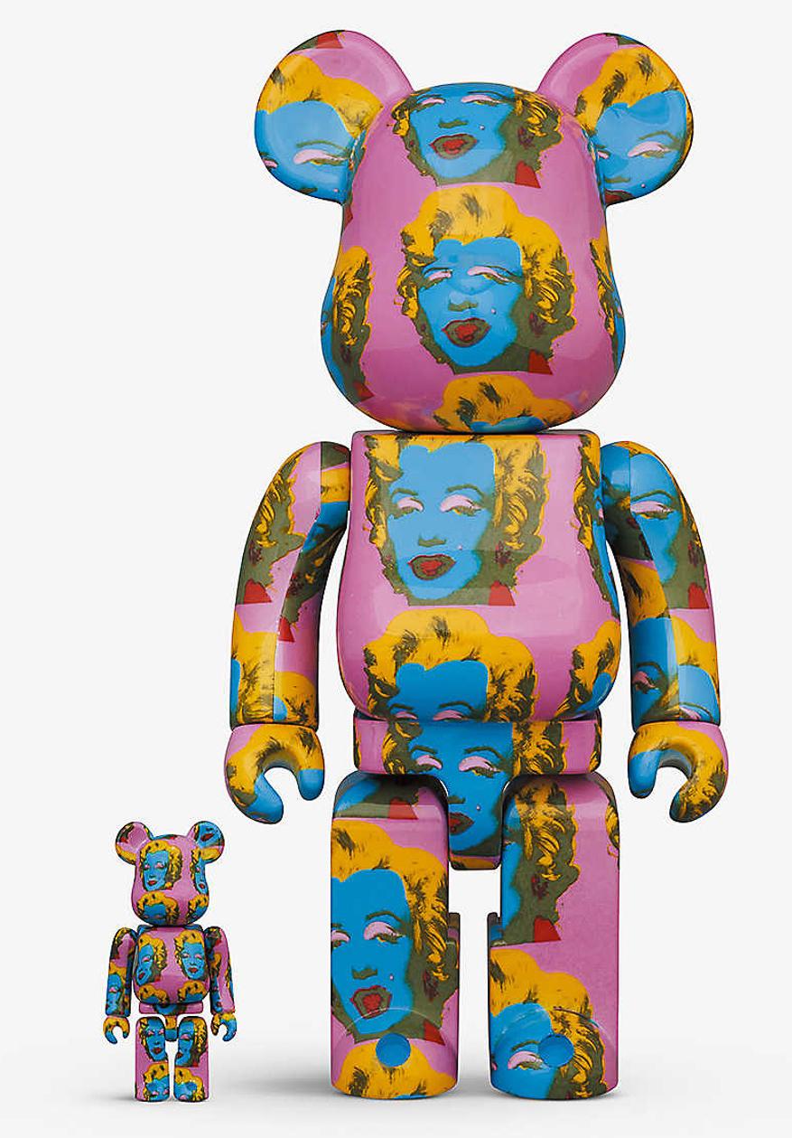 Bearbrick x Andy Warhol Foundation "Marilyn" 400% Vinyl Figure (set of two: 400% + 100%):
Andy Warhol (after) Marilyn figure trademarked & licensed by the Estate of Andy Warhol. The partnered collectible reveals Warhol's iconic 1967 Marilyn Monroe