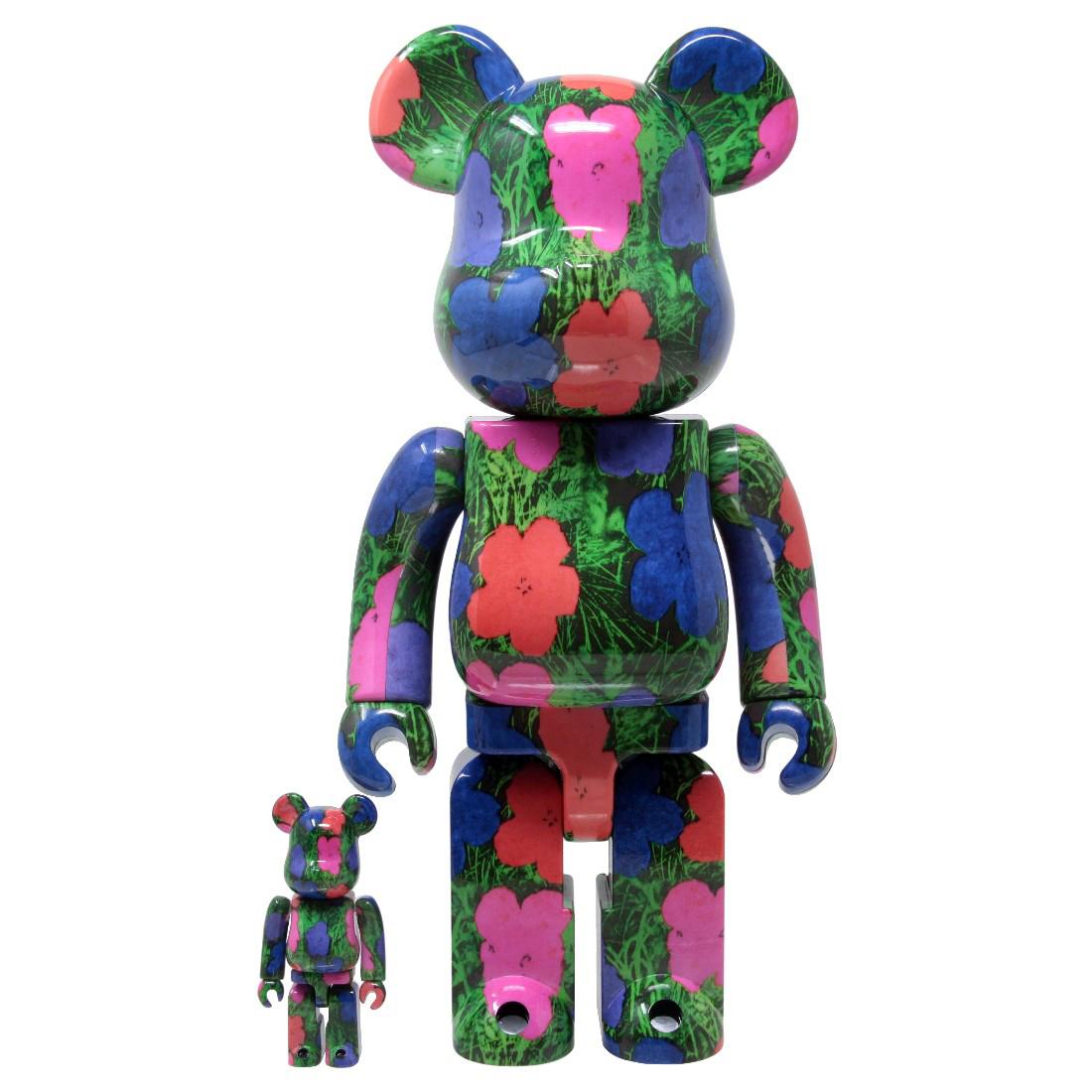 (after) Andy Warhol Figurative Sculpture - BEARBRICK ANDY WARHOL FLOWERS 400% & 100% Medicom Toy Japan Vinyl figure POP ART