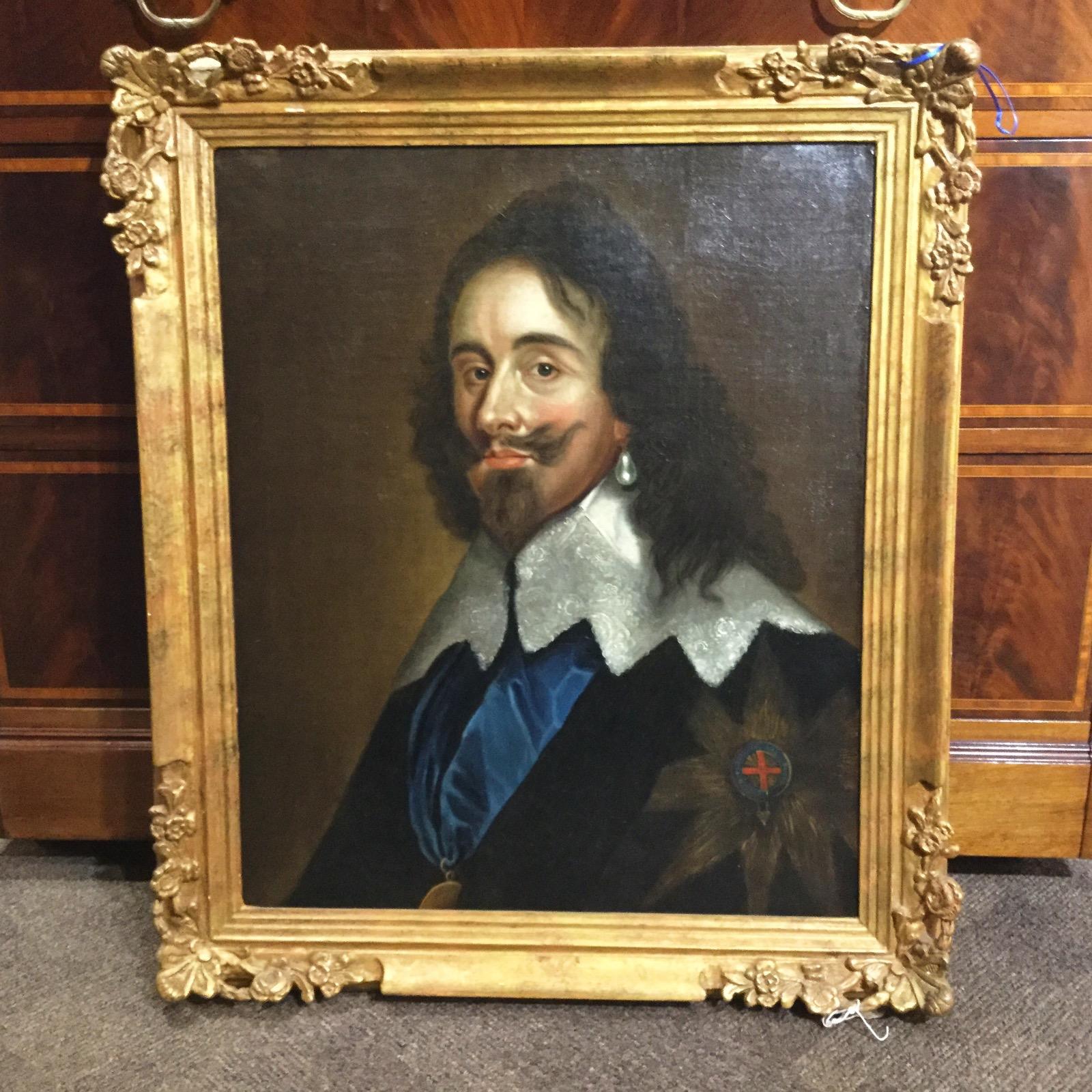 18thc Oil Portrait of King Charles 1st After Anthony Van Dyck - Painting by (After) Anthony Van Dyck