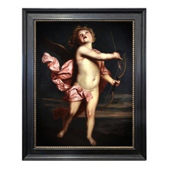 Cupid Oil Painting on Canvas, Baroque Style, Circa 1900 after Anthony Van Dyck