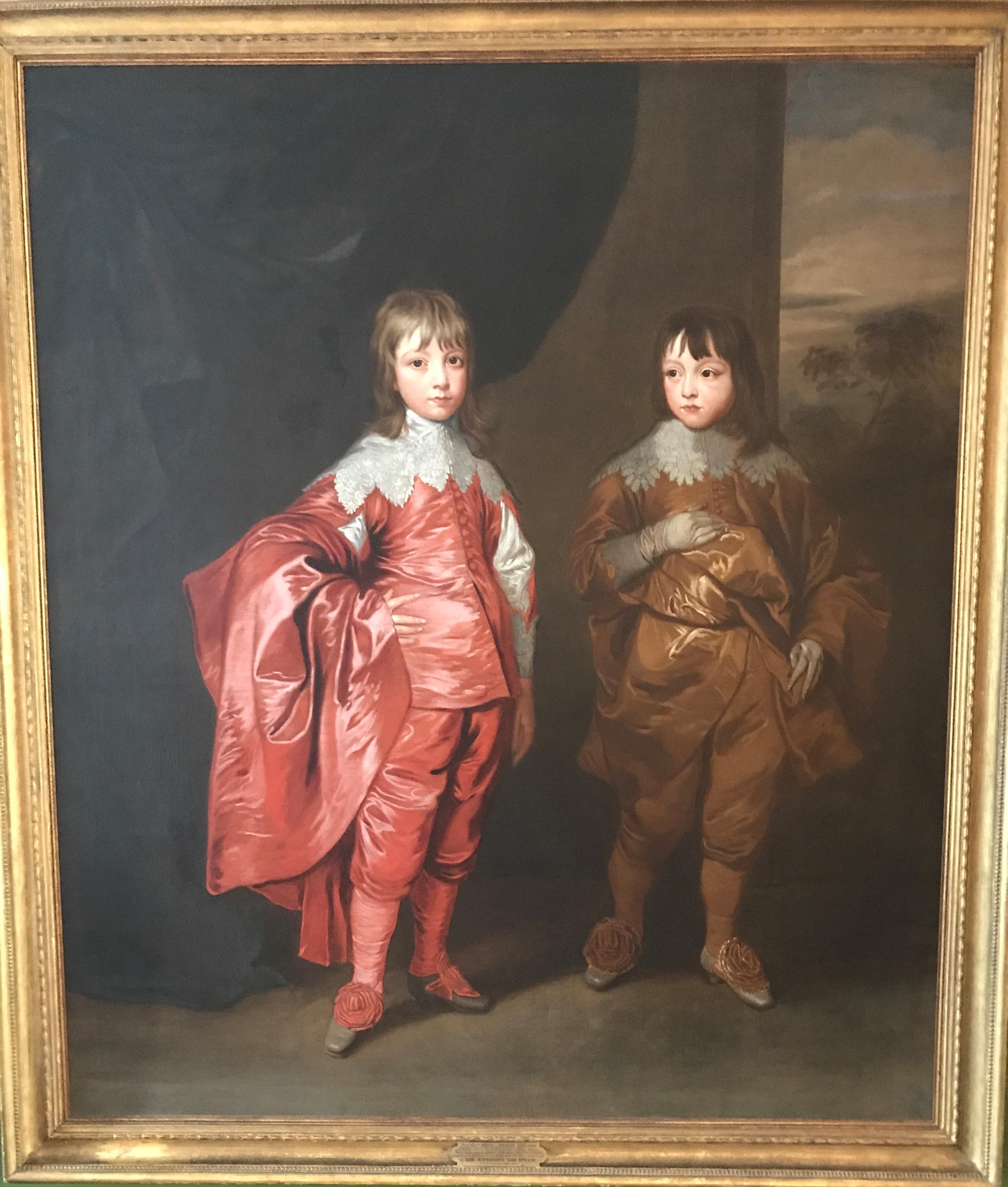 Aftrer Anthony VAN DYCK - vielleicht Studio (1599, Antwerpen - 1641, London) Flämisch
Doppelporträt von George Villiers, 2. Herzog von Buckingham (1628-1687) & Lord Francis Villiers (1629-1648)
Öl auf Leinwand
170 x 147 cm



Anthony Van Dyck