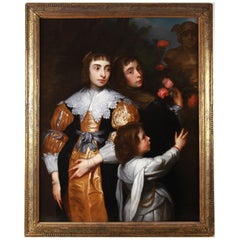 Antique Oil On Canvas Family Portrait After Sir Anthony Van Dyck