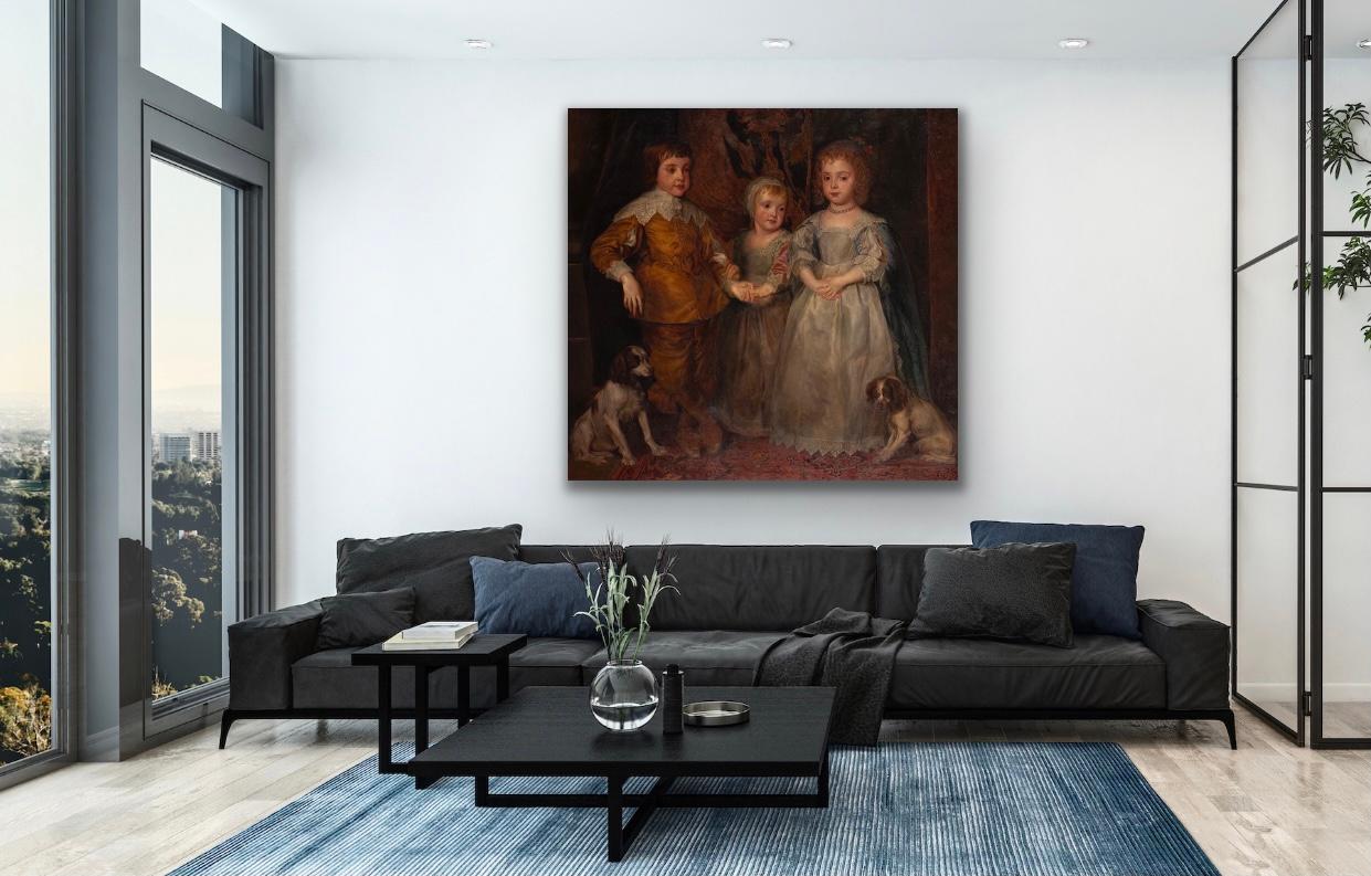 The Three Eldest Children of King Charles I (1600 -1649) - Black Portrait Painting by (After) Anthony Van Dyck