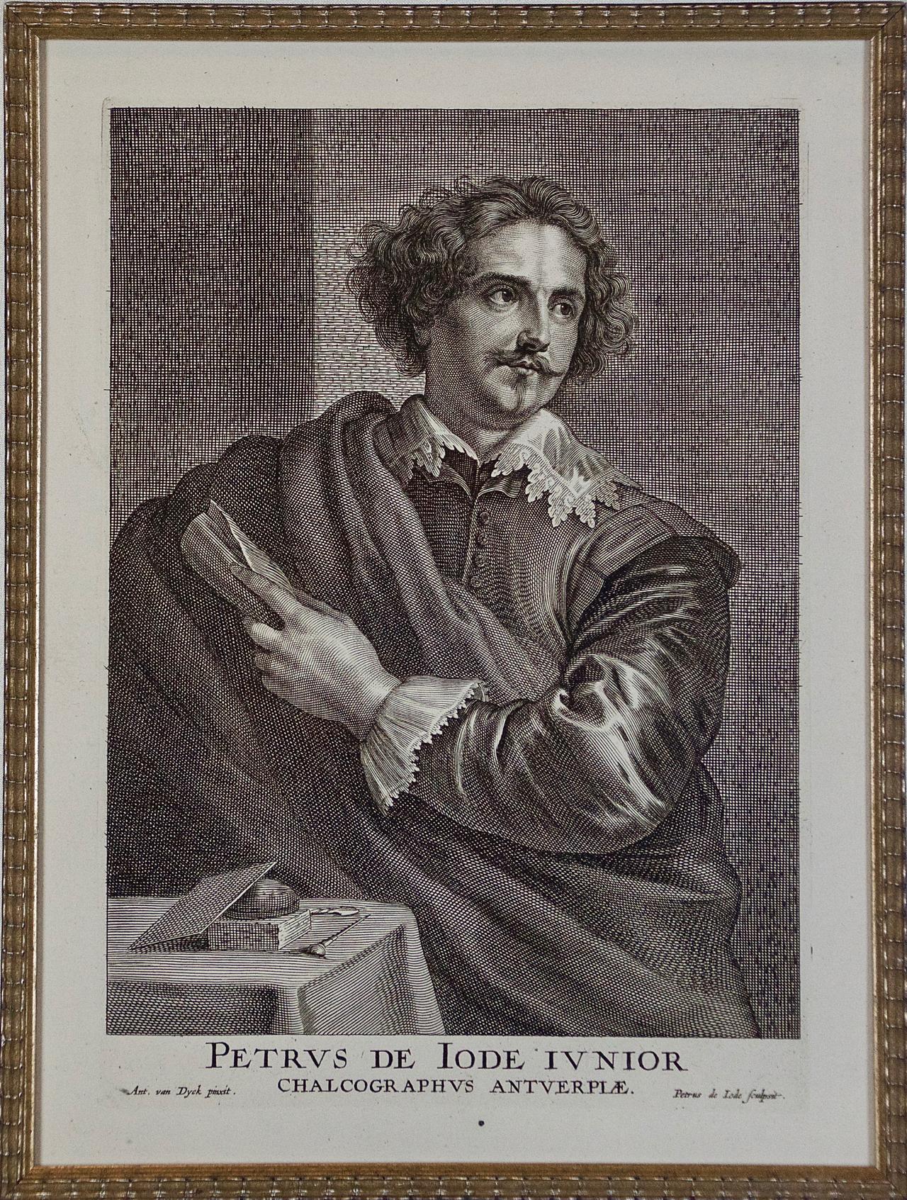 A Framed Portrait of Old Master Artist Petrus de Jode by Anthony van Dyck - Print by (After) Anthony Van Dyck