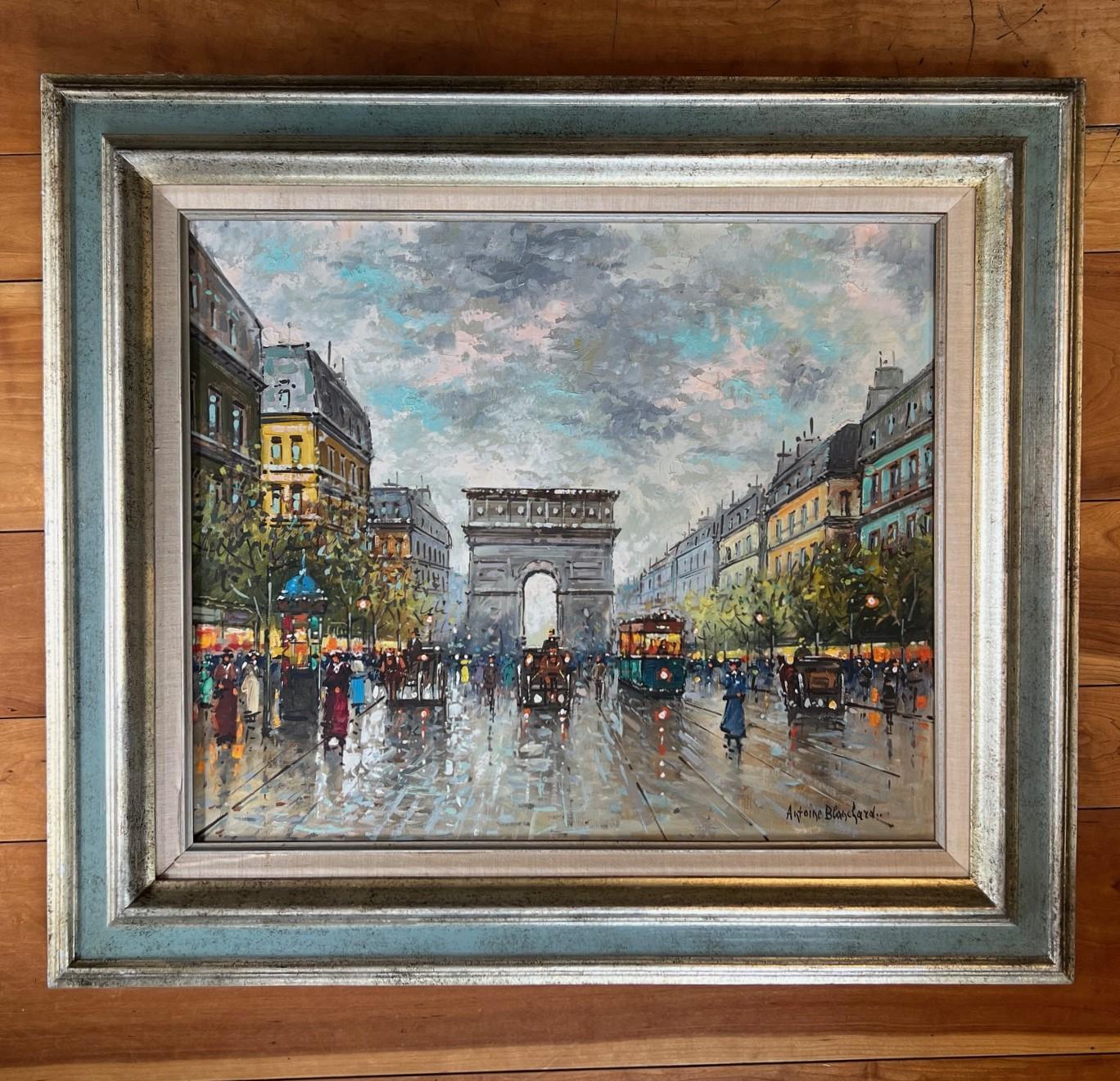 After Antoine Blanchard - Champs-Élysées and Arc de Triomphe, Oil on Canvas 4
