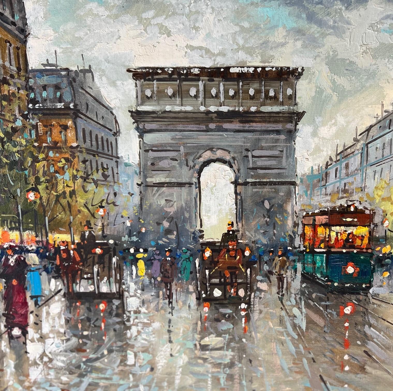 Unknown After Antoine Blanchard - Champs-Élysées and Arc de Triomphe, Oil on Canvas