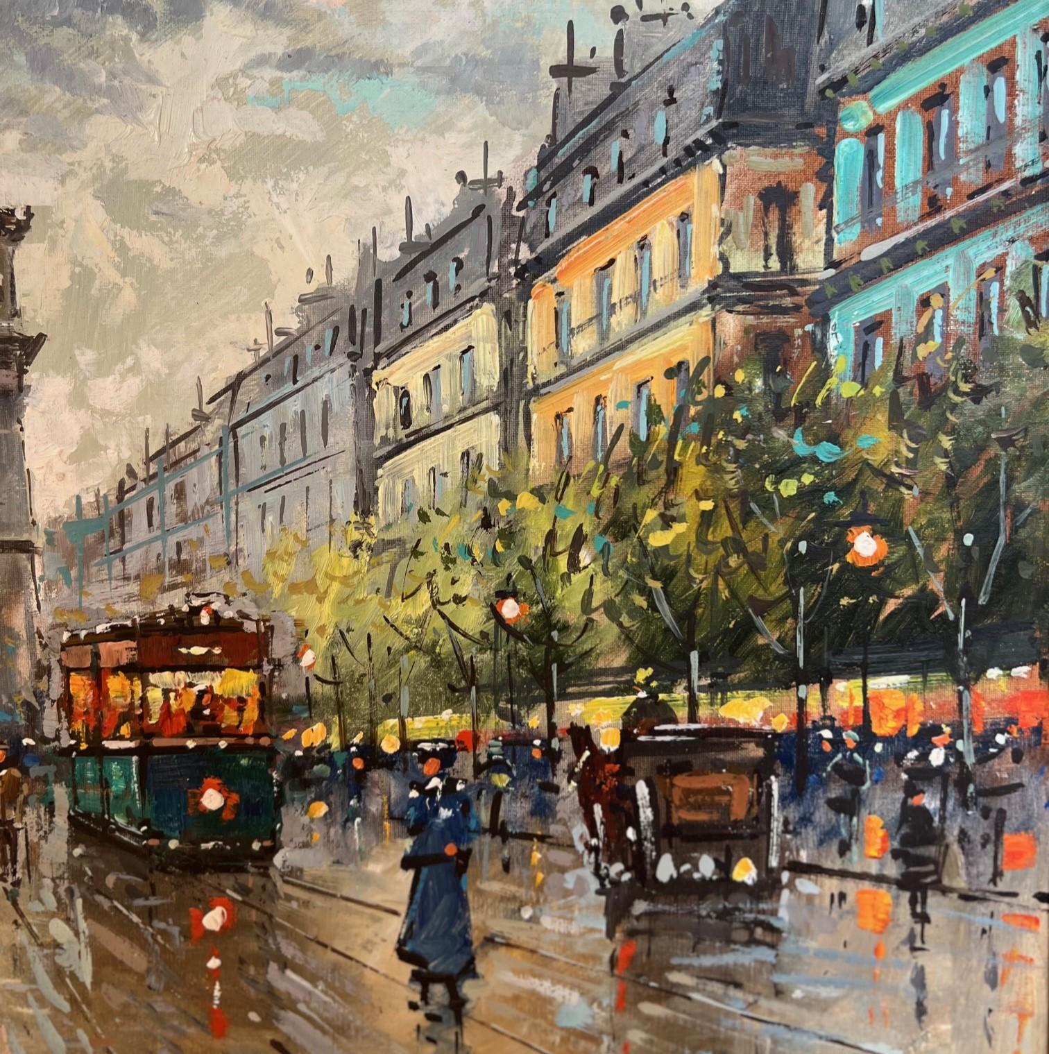 Late 20th Century After Antoine Blanchard - Champs-Élysées and Arc de Triomphe, Oil on Canvas