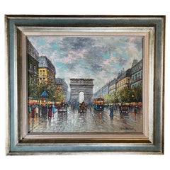 After Antoine Blanchard - Champs-Élysées and Arc de Triomphe, Oil on Canvas