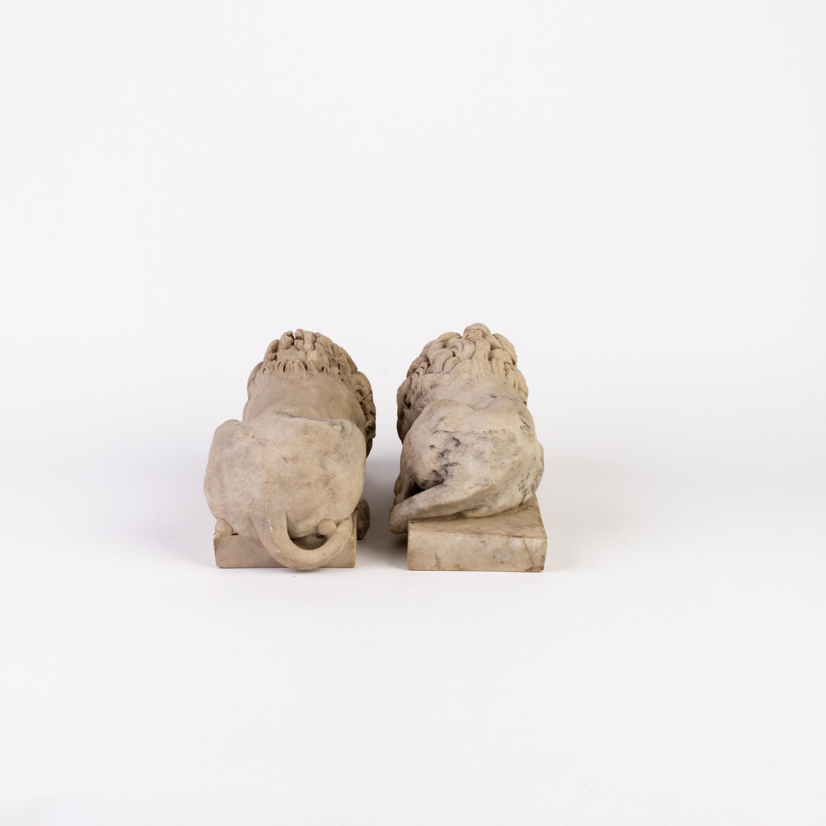 After Antonio Canova (1757-1822) Pair of Sleeping Lions Sculptures 19th Century In Good Condition In Nottingham, GB