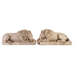 After Antonio Canova (1757-1822) Pair of Sleeping Lions Sculptures 19th Century
