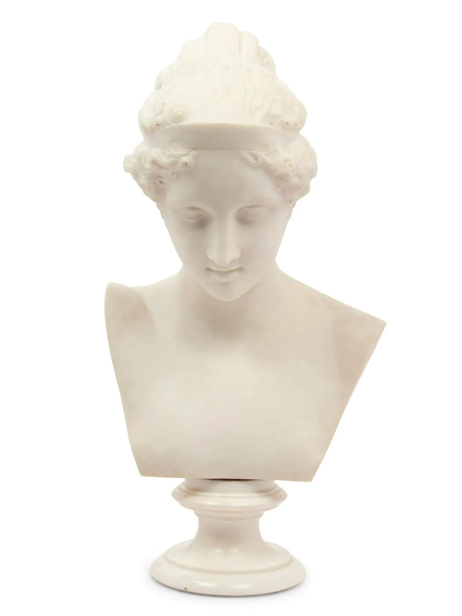 After Antonio Canova (Italian, 1757-1822) A 19th century white marble bust of the Venus Italica, signed A. Scheggi Firenze.