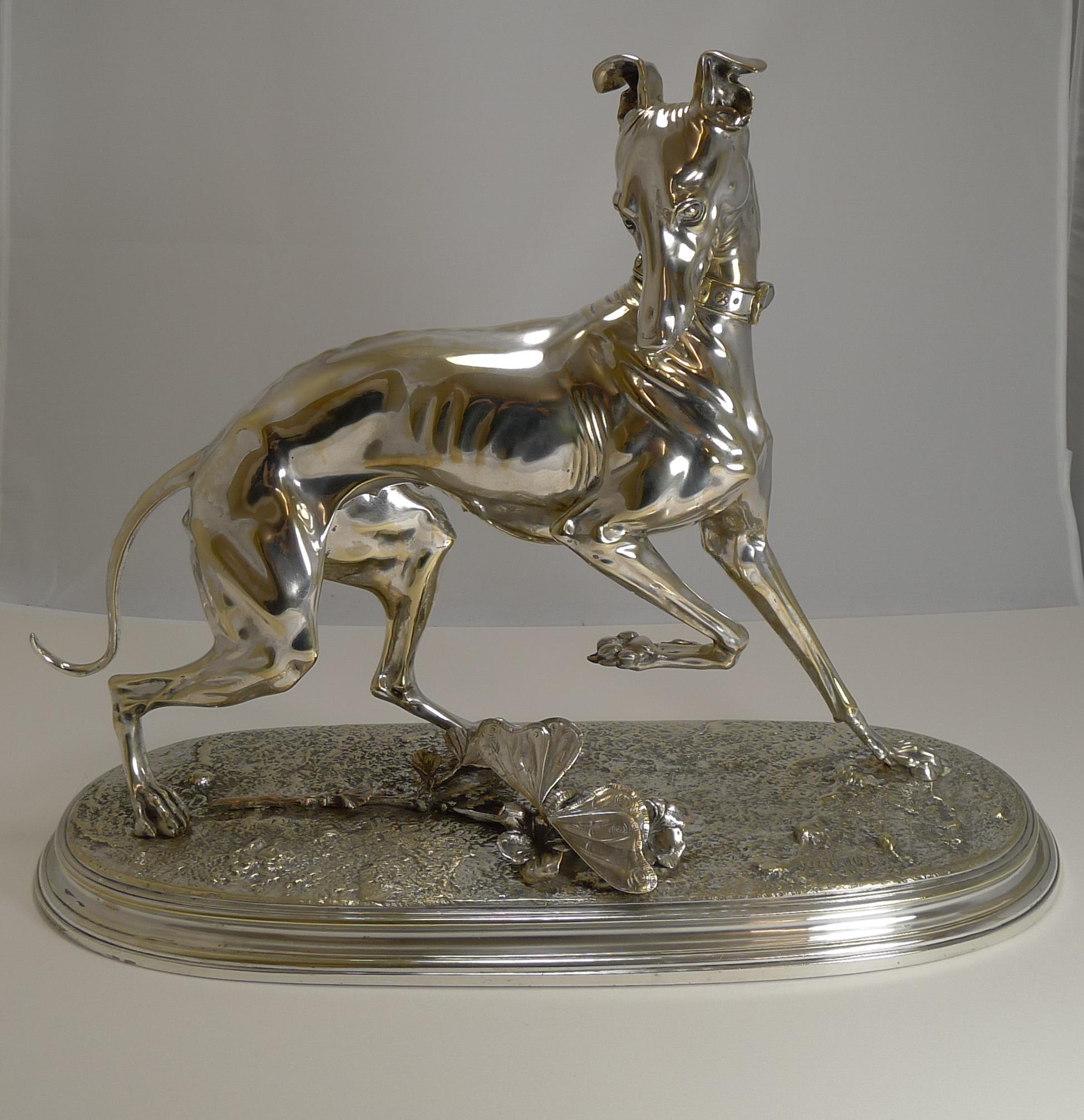 After Arthur Waagen Silver on Bronze Sculpture, Whippet Greyhound 5