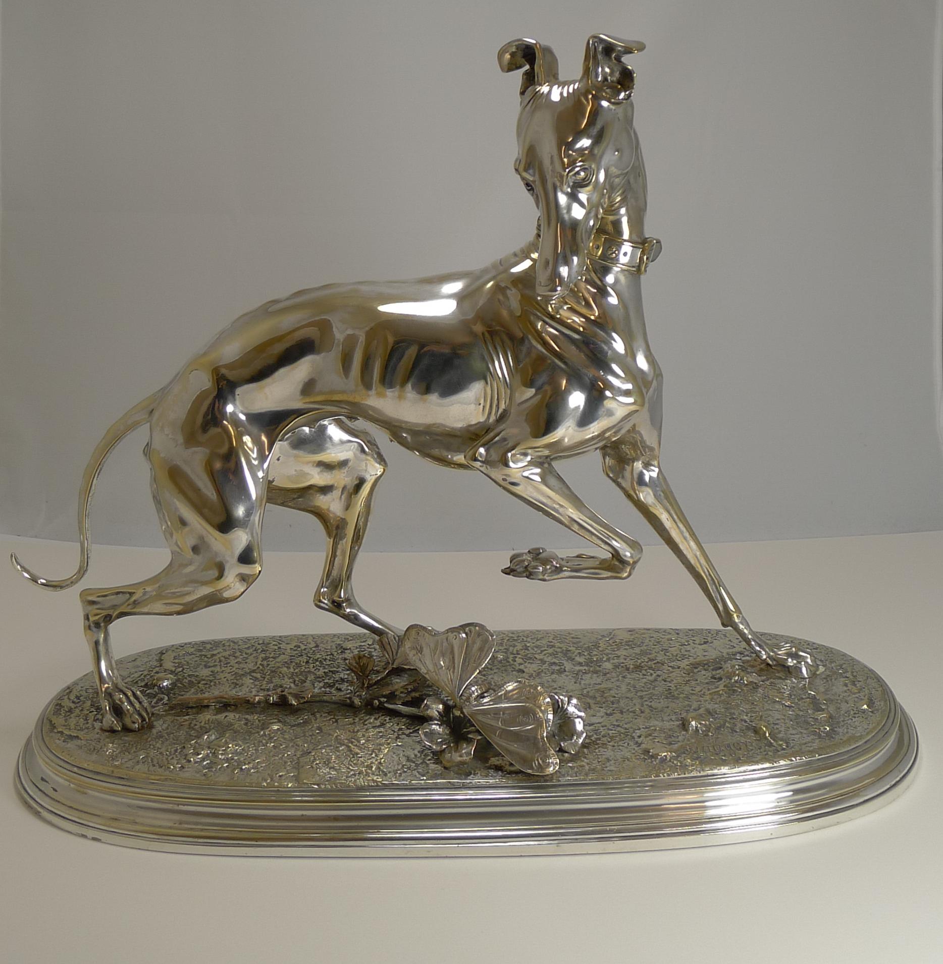 Late Victorian After Arthur Waagen Silver on Bronze Sculpture, Whippet Greyhound