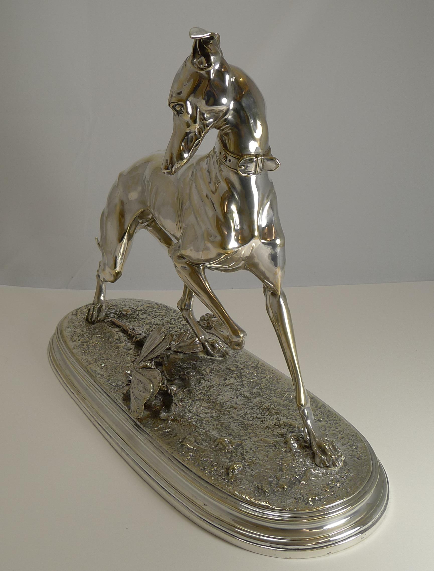 After Arthur Waagen Silver on Bronze Sculpture, Whippet Greyhound In Good Condition In Bath, GB