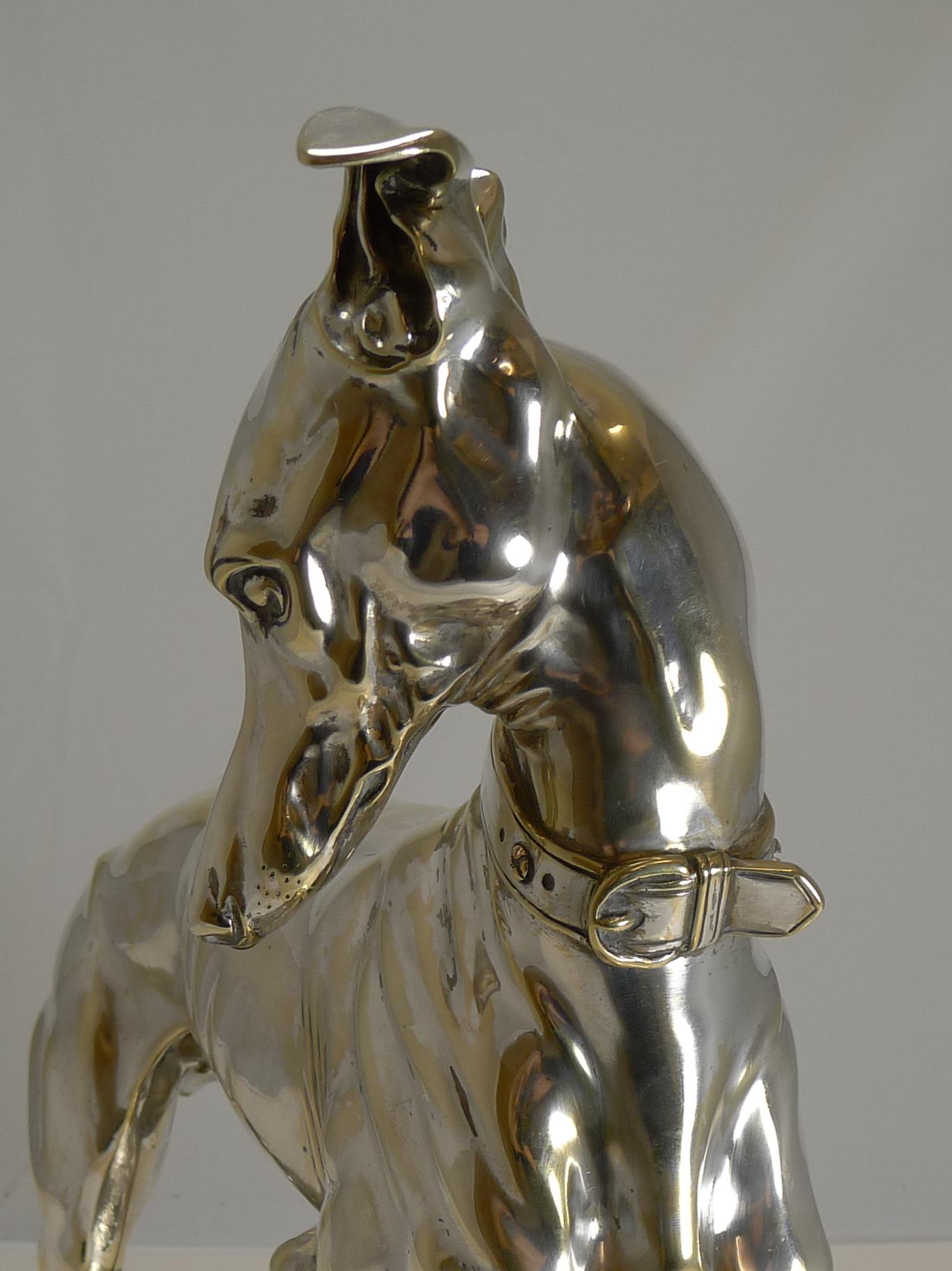 19th Century After Arthur Waagen Silver on Bronze Sculpture, Whippet Greyhound