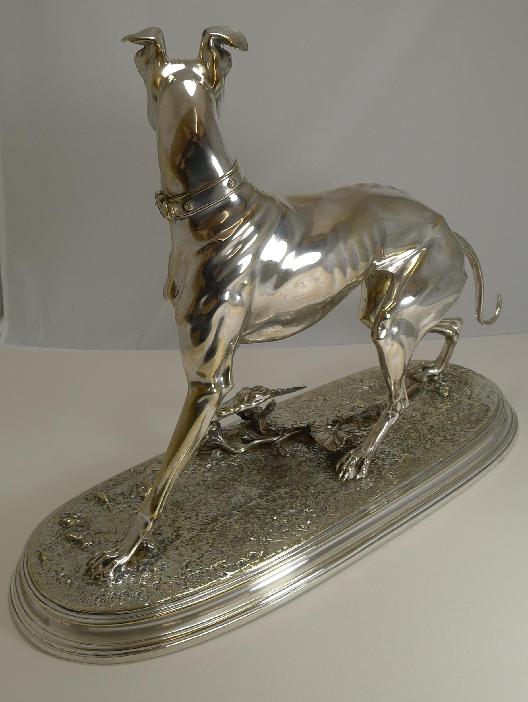 After Arthur Waagen Silver on Bronze Sculpture, Whippet Greyhound 1
