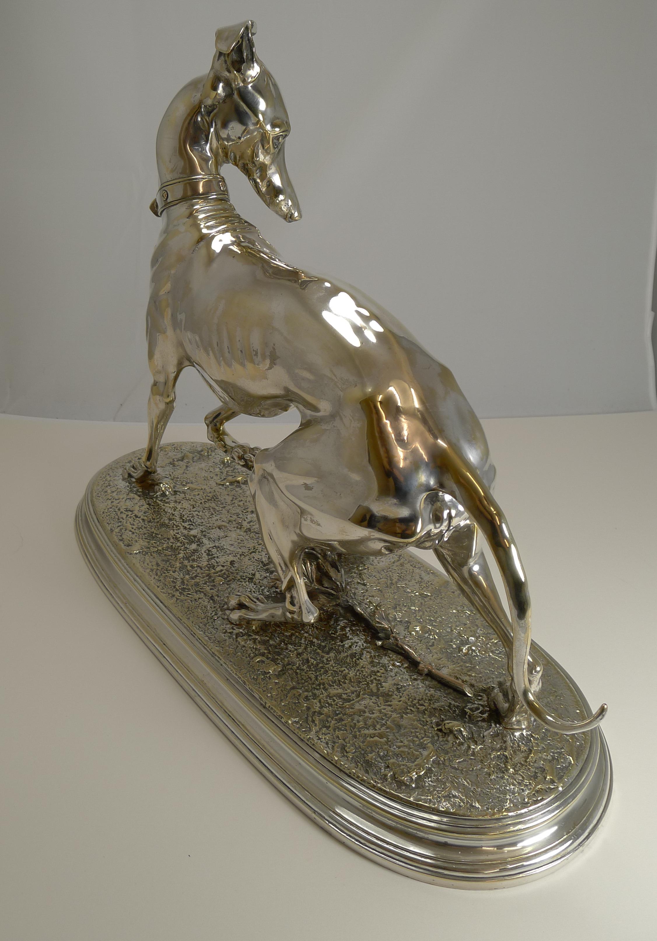 After Arthur Waagen Silver on Bronze Sculpture, Whippet Greyhound 2
