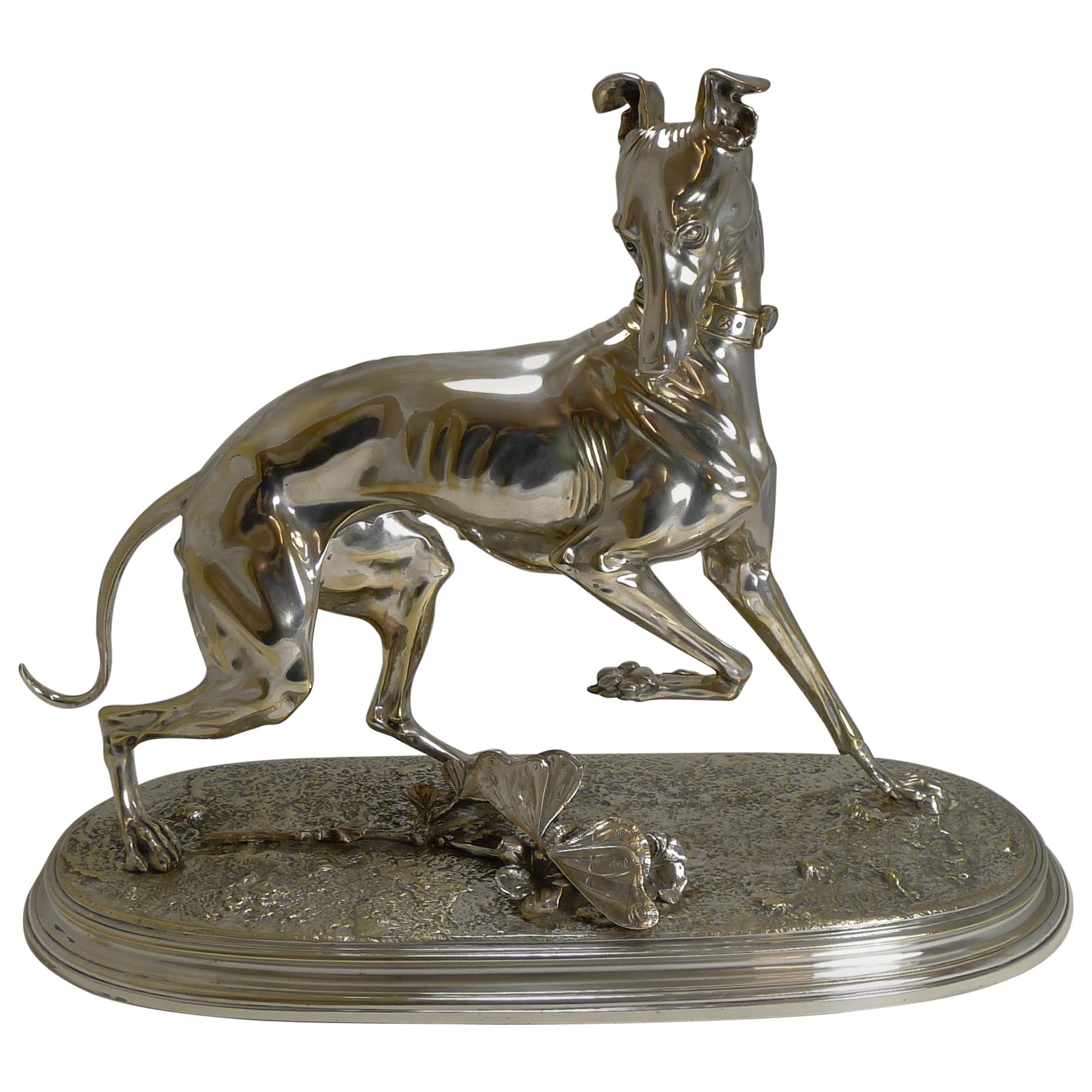 After Arthur Waagen Silver on Bronze Sculpture, Whippet Greyhound
