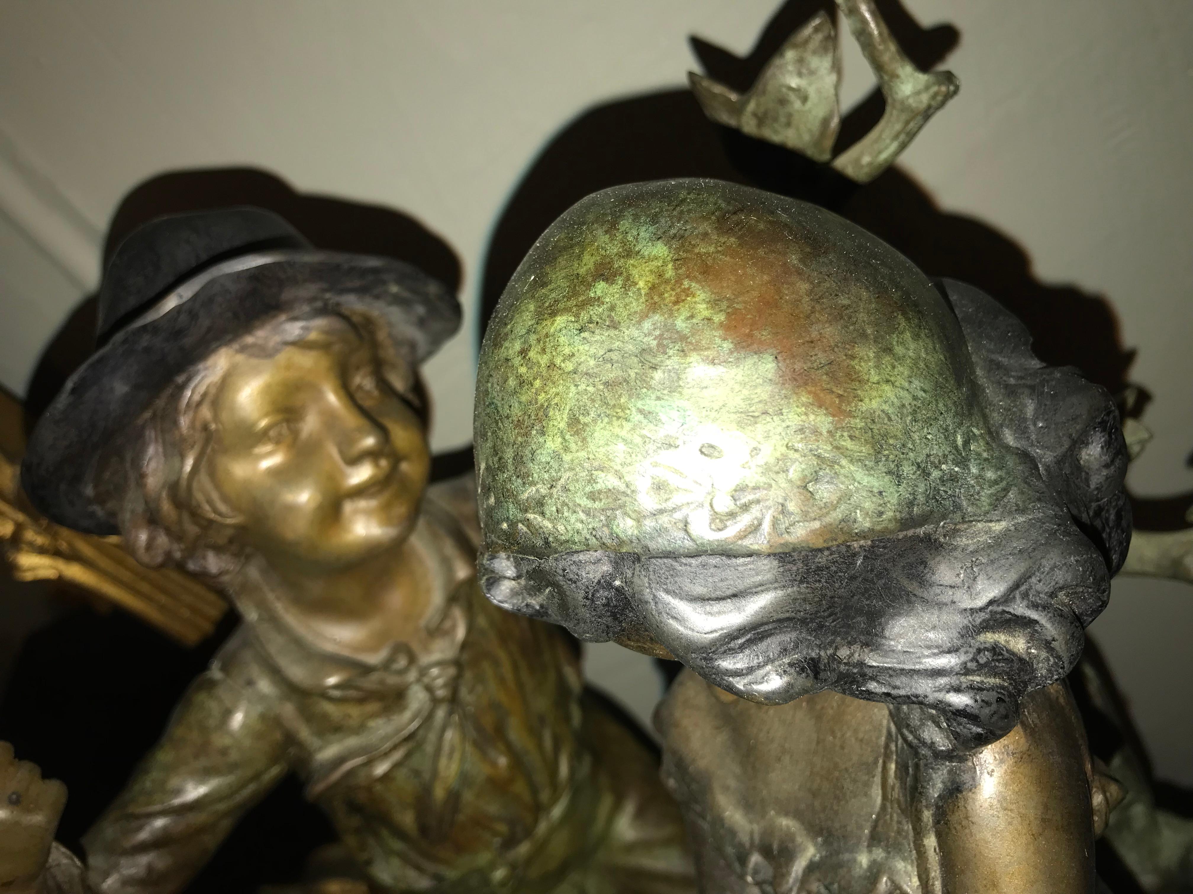 After August Moreau Antique Bronze Statue of a Boy and Girl Playing 4