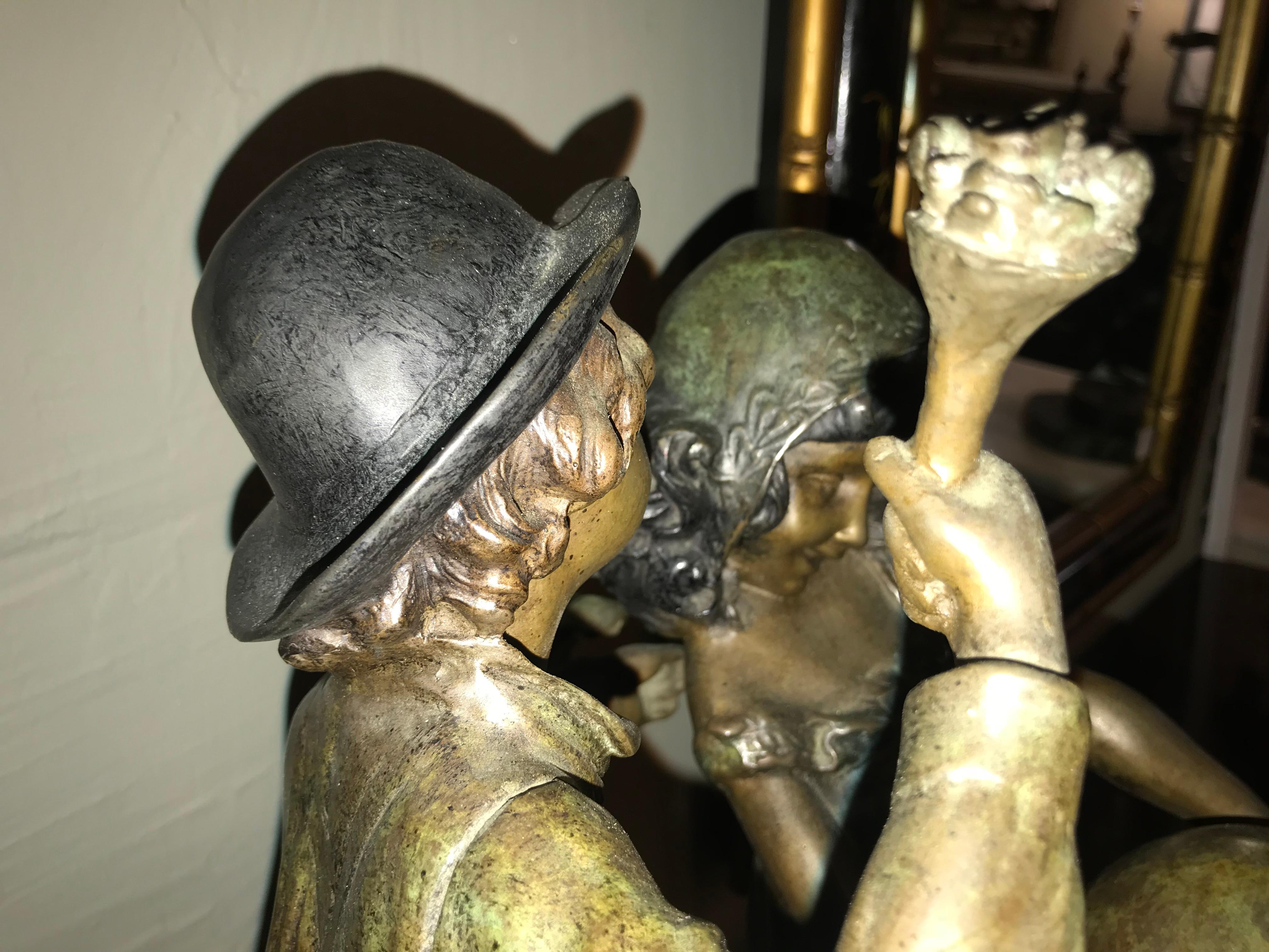 After August Moreau Antique Bronze Statue of a Boy and Girl Playing 6