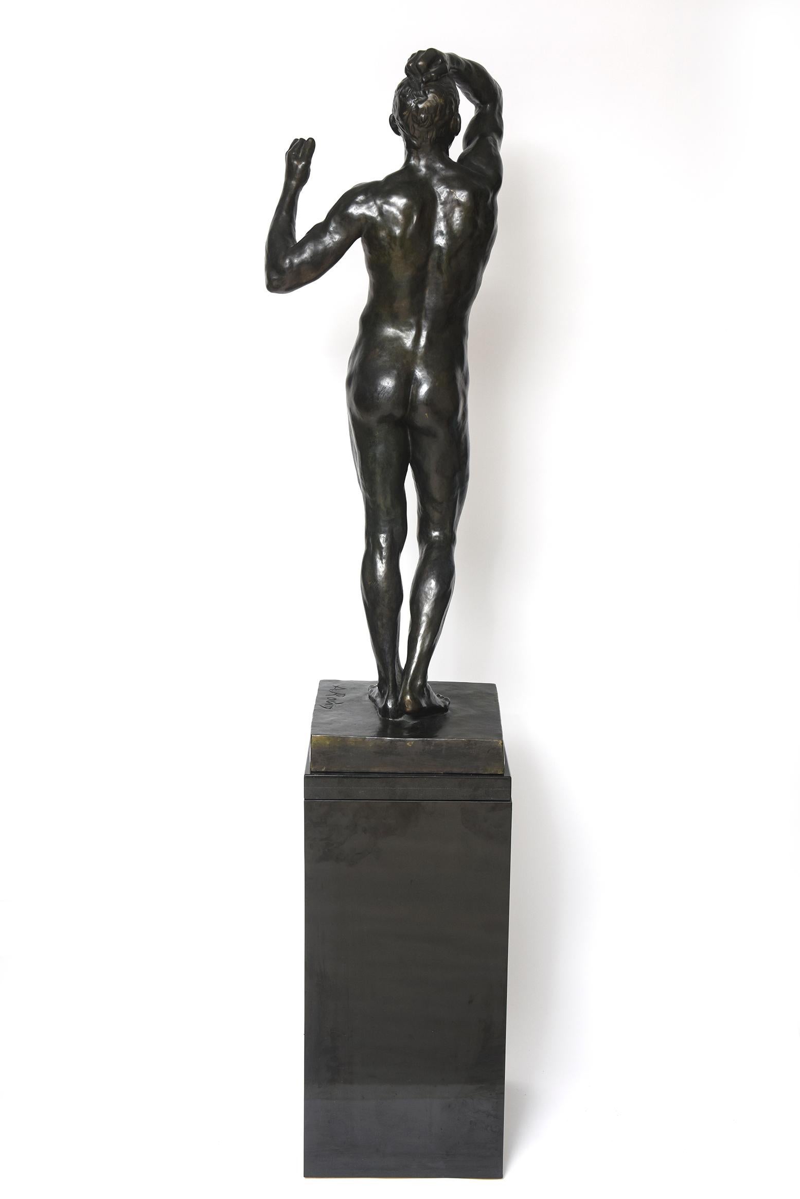 Cast After Auguste Rodin Bronze Sculpture of the Age of Bronze Male Nude Figure