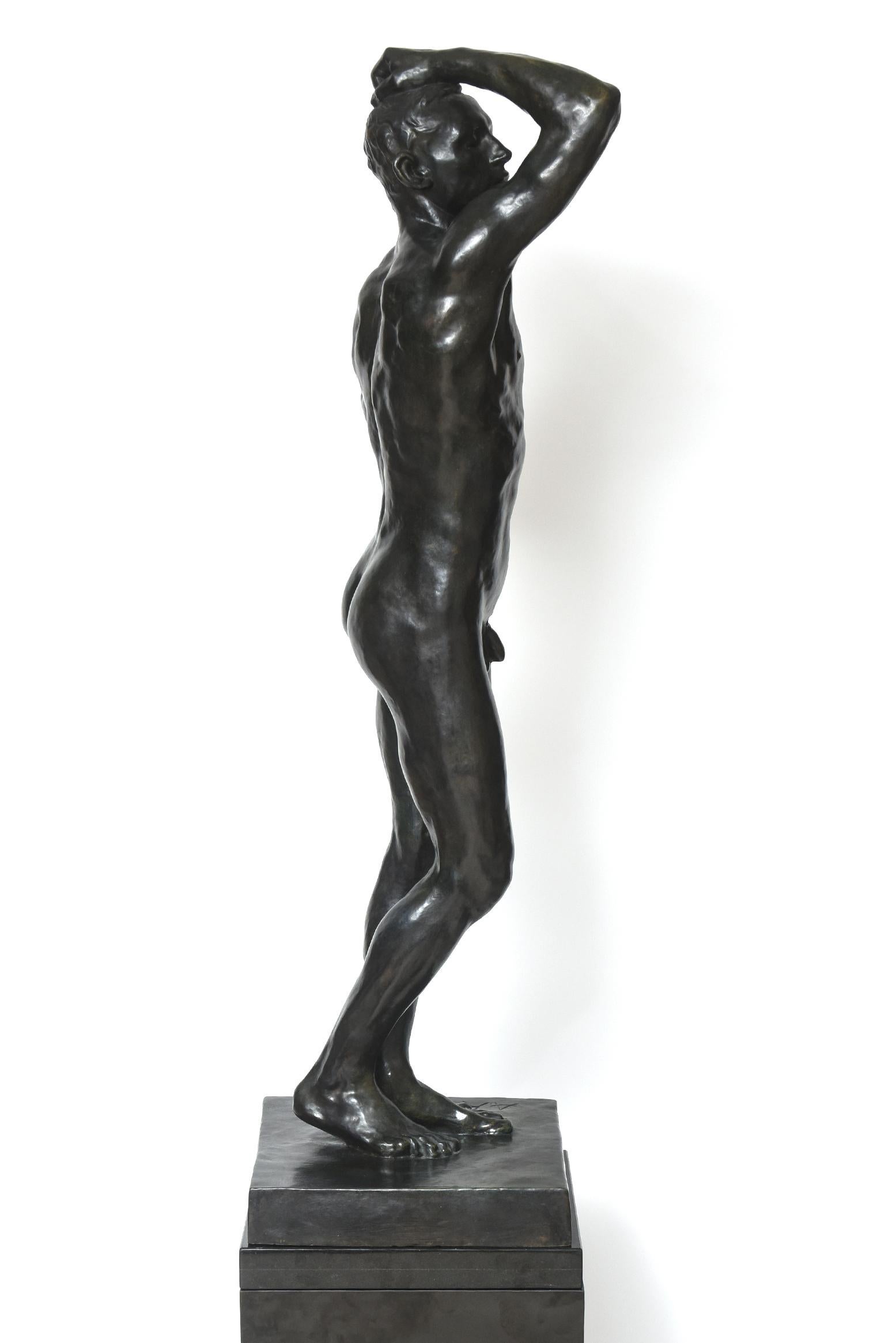 After Auguste Rodin Bronze Sculpture of the Age of Bronze Male Nude Figure In Good Condition In Miami Beach, FL