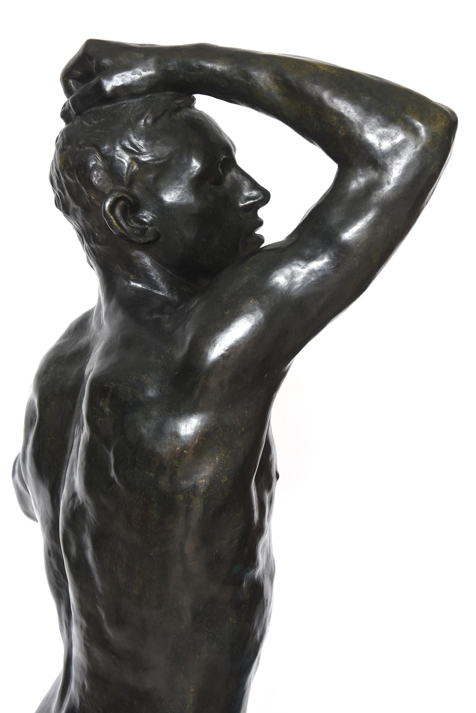 Late 20th Century After Auguste Rodin Bronze Sculpture of the Age of Bronze Male Nude Figure