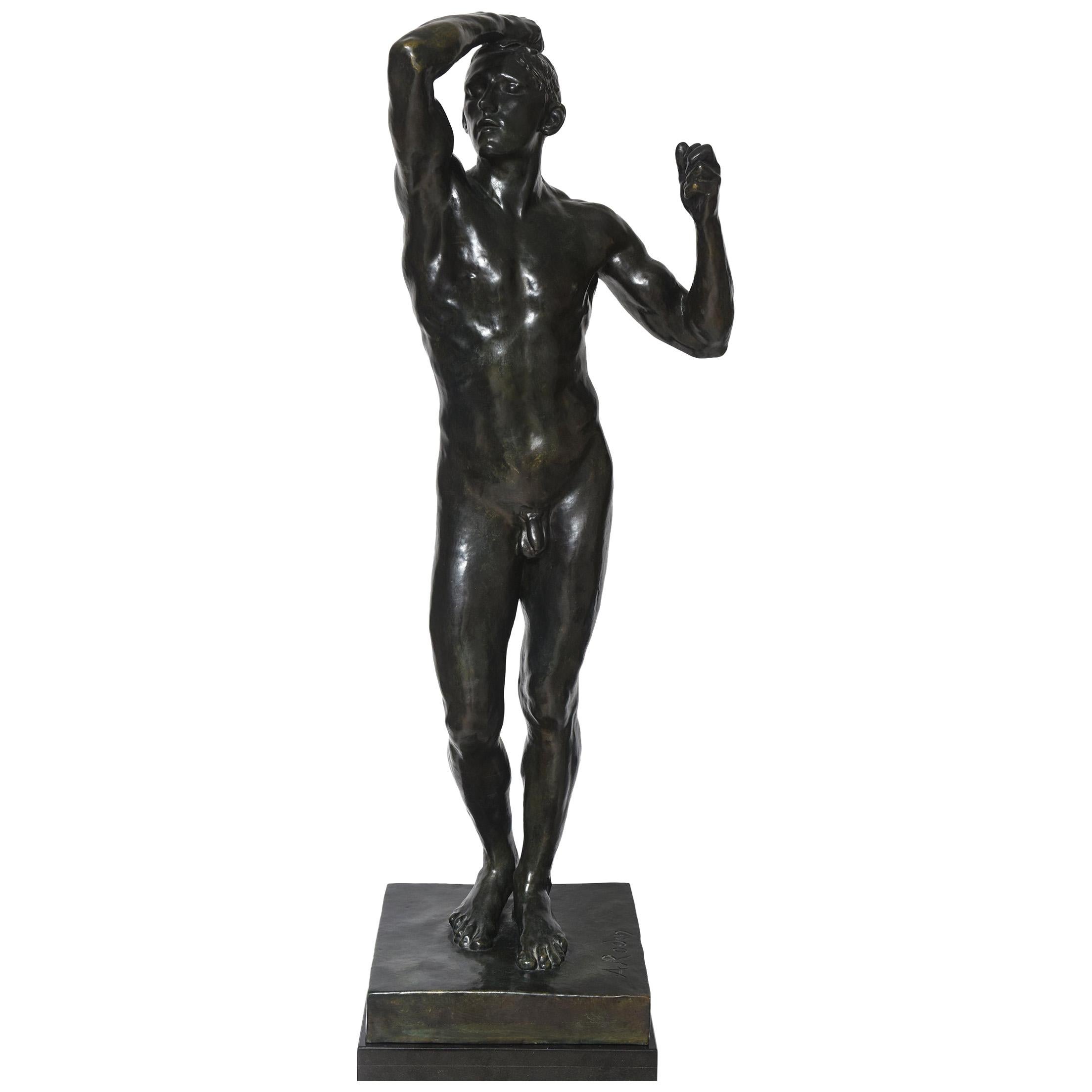 After Auguste Rodin Bronze Sculpture of the Age of Bronze Male Nude Figure  For Sale at 1stDibs