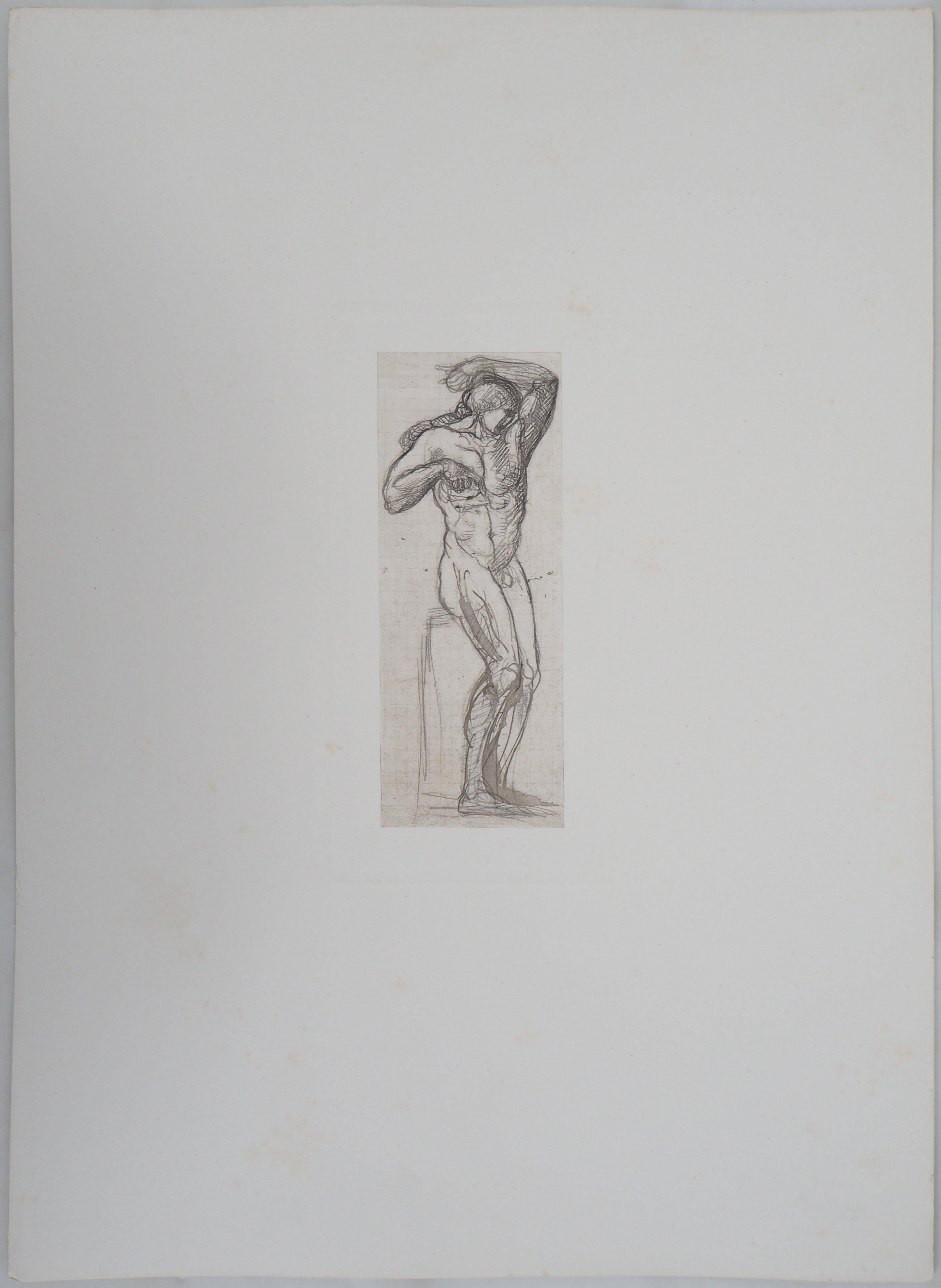 Nackter Mann – Radierung, 1897 – Print von (after) Auguste Rodin