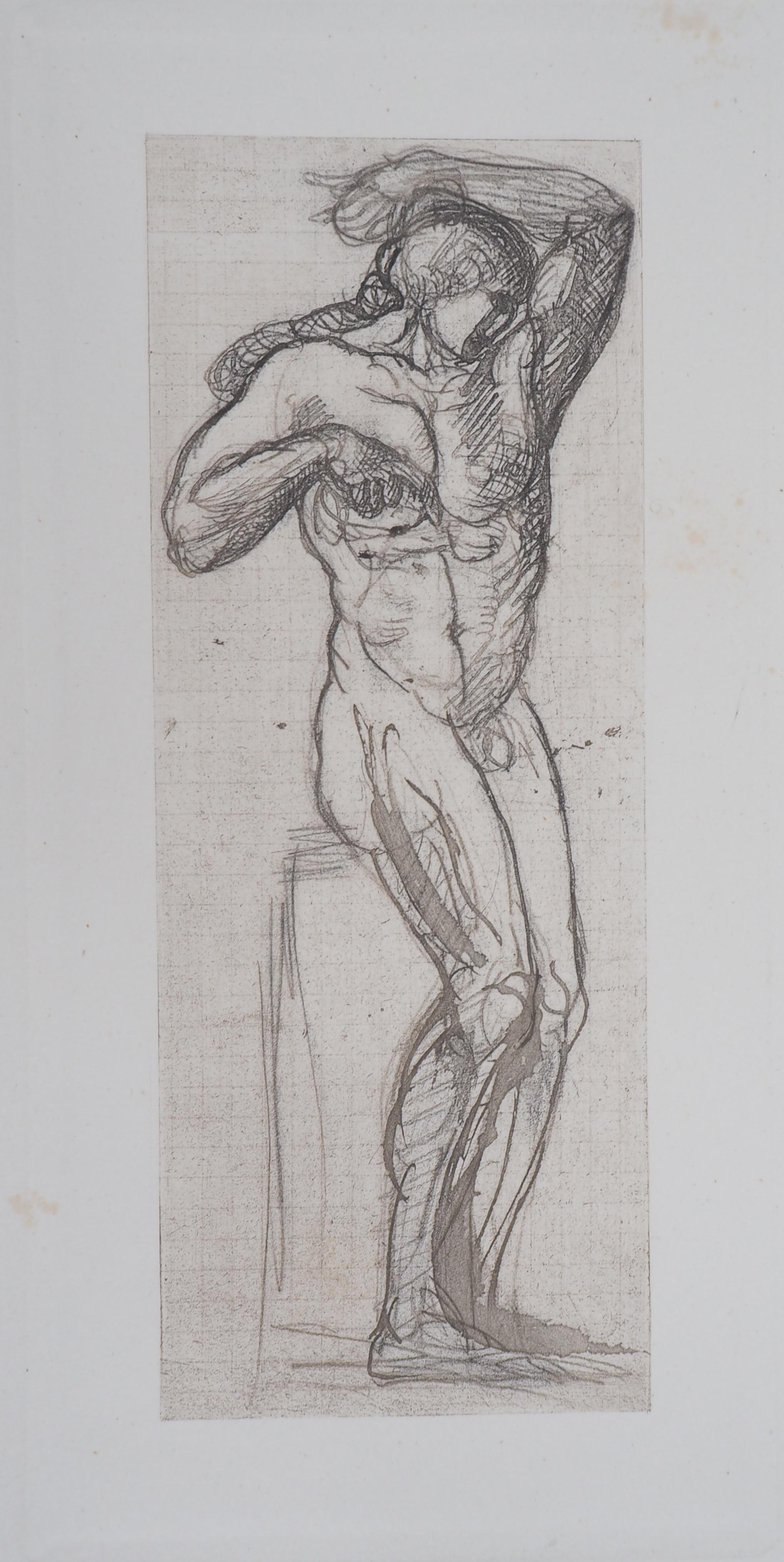 (after) Auguste Rodin Abstract Print – Nackter Mann – Radierung, 1897
