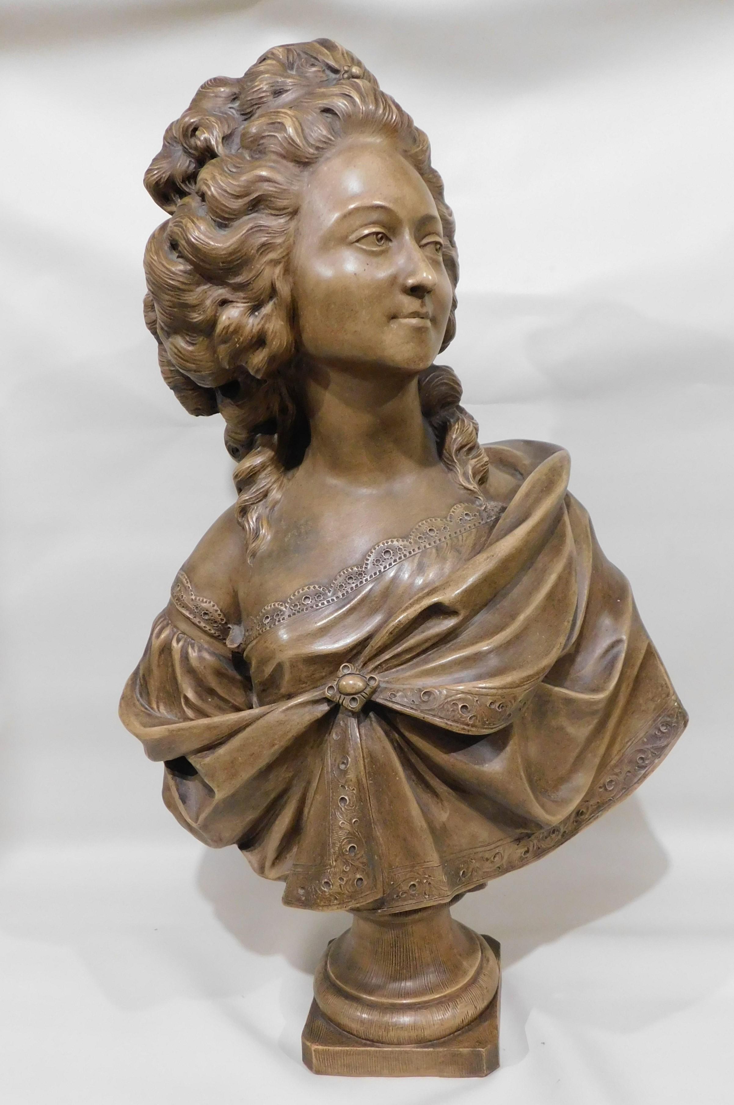 Grand buste en terre cuite d'après Augustin Pajou, français en vente 2