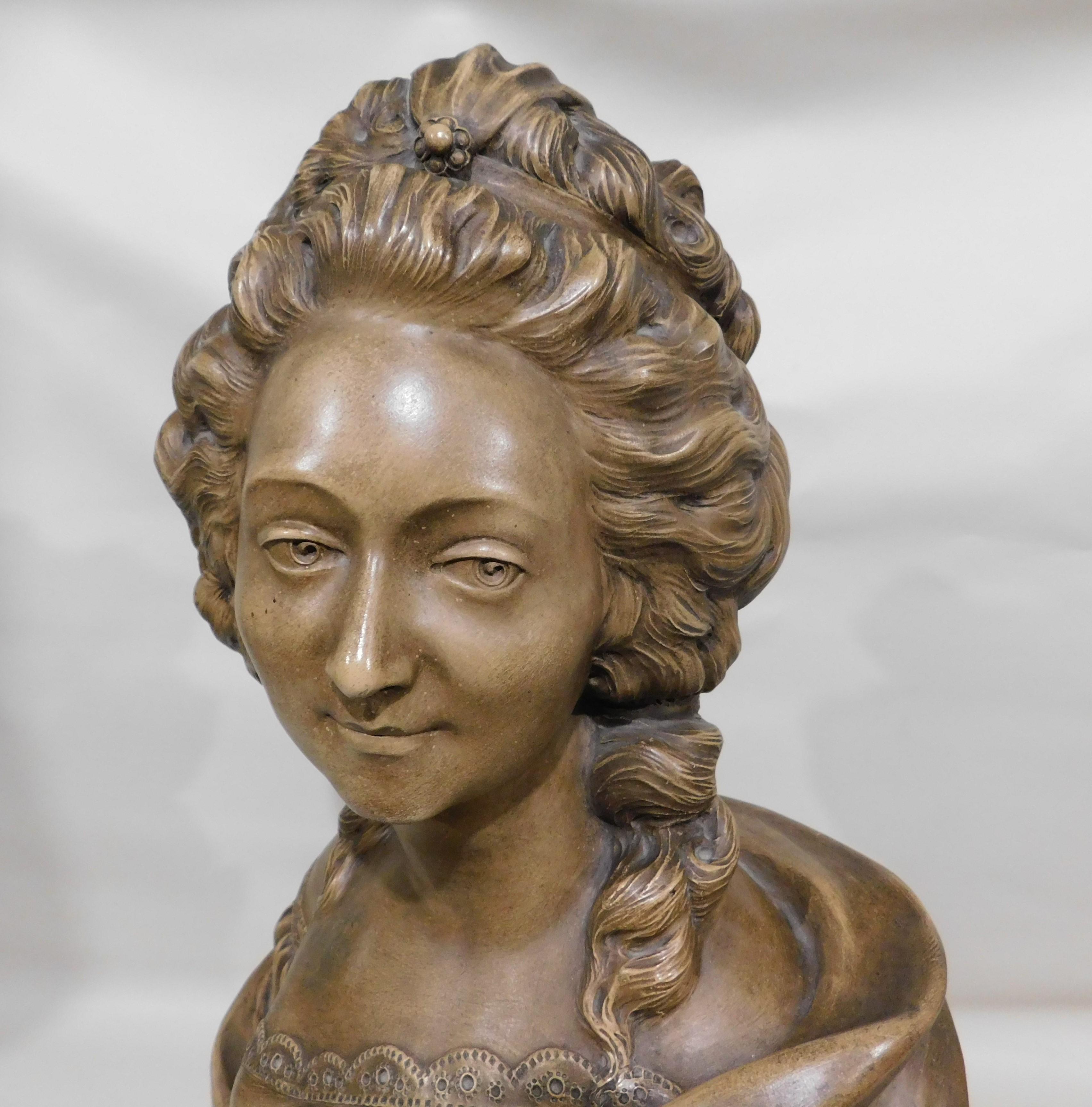 Néoclassique Grand buste en terre cuite d'après Augustin Pajou, français en vente