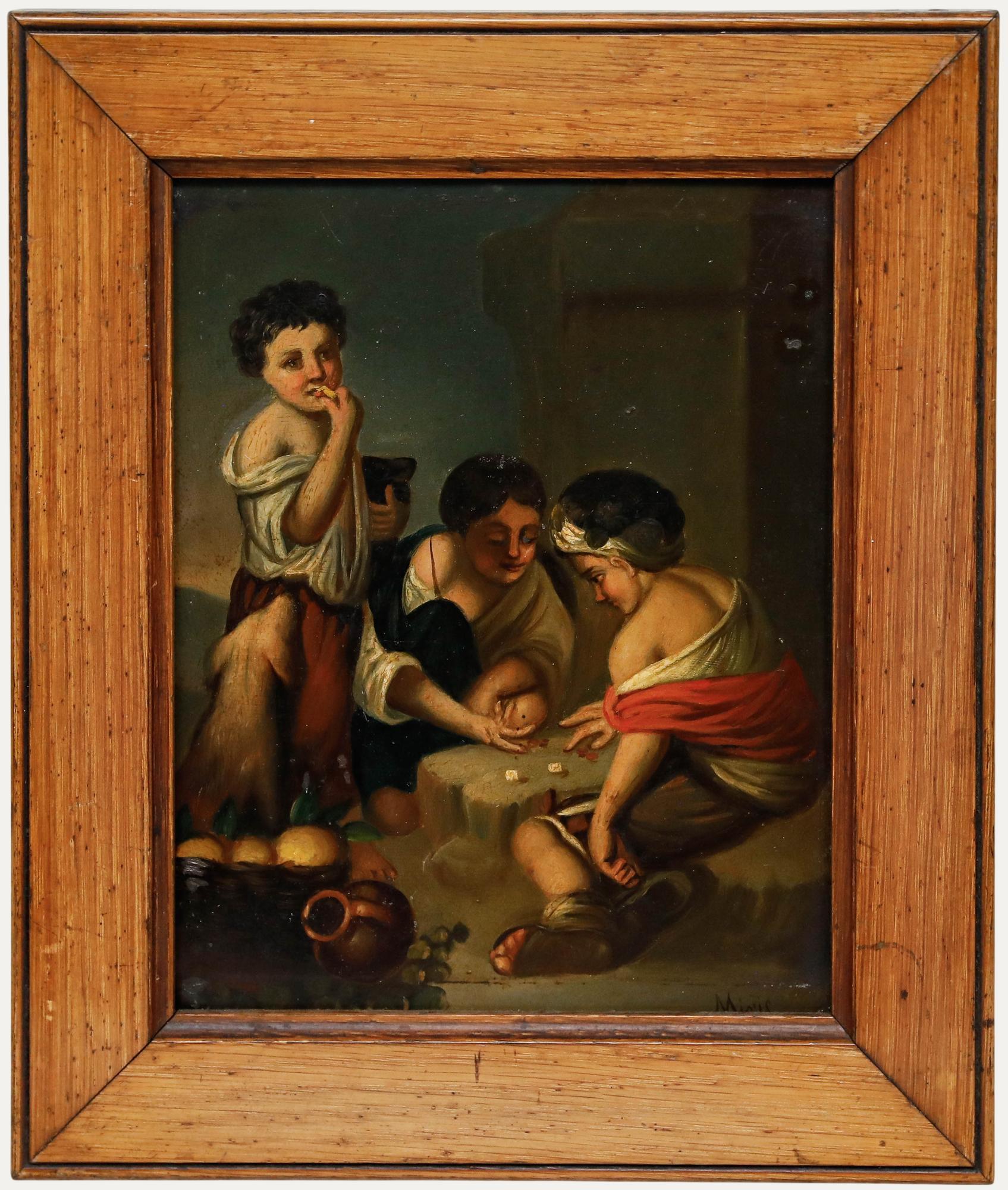Figurative Painting (After) Bartolomé Esteban Murillo - Minis d'après Bartolome Esteban Murillo (1618-1682) - Huile, Garçons jouant aux dés