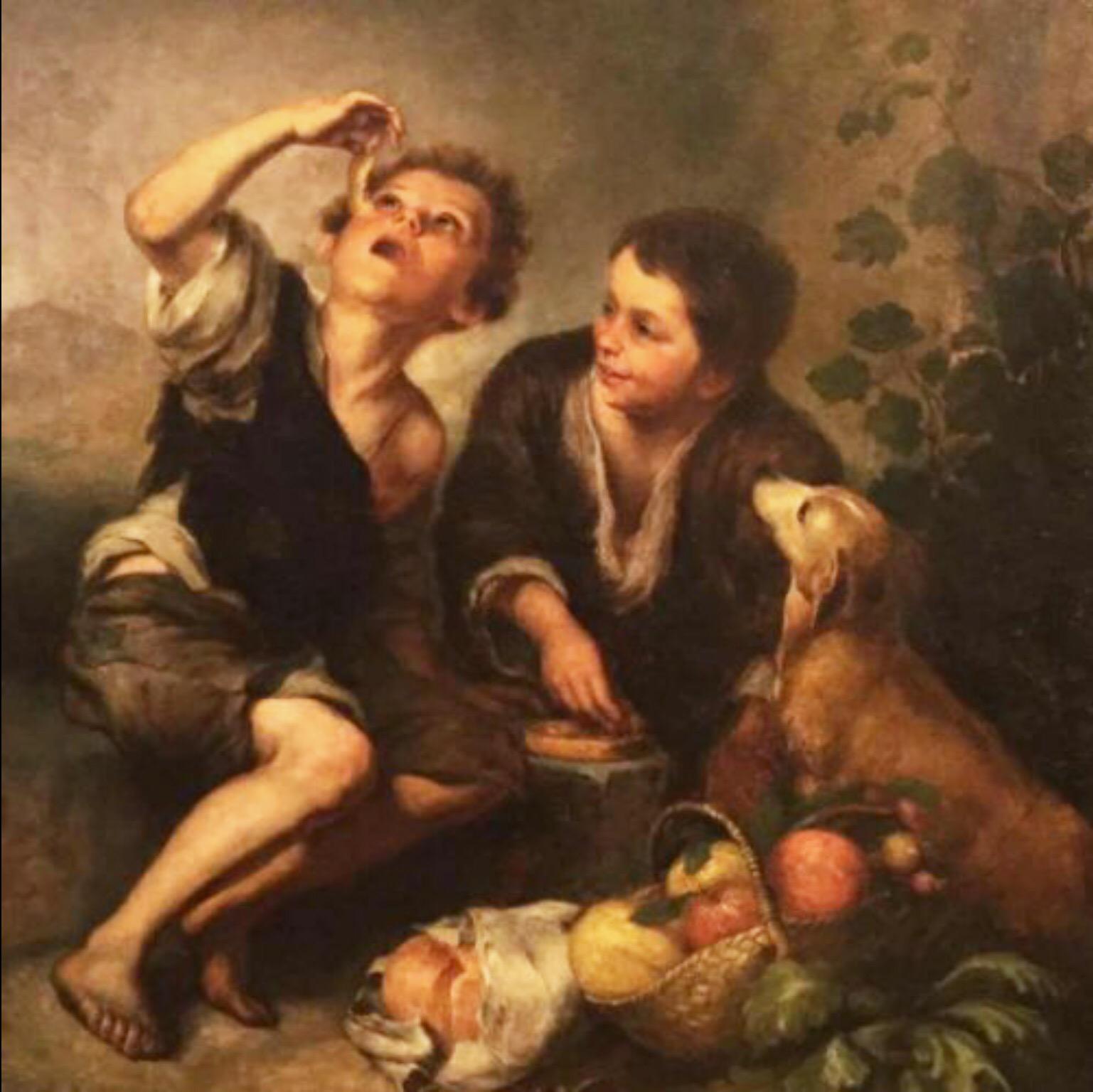 (After) Bartolomé Esteban Murillo Figurative Painting - The Pie Eaters After Bartolome Esteban Murillo European School Oil Painting