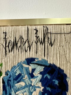 After Bernard Buffet 1971 Blue Hydrangeas Wool Tapestry Framed Wall Art