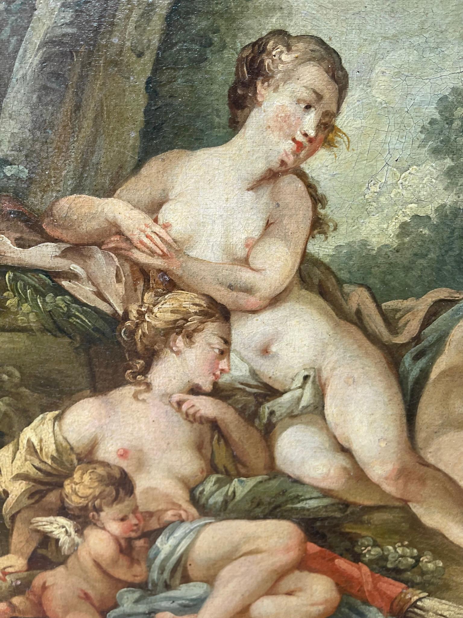 French After Boucher , Diana and Nymphs by Pond , Rococo Style For Sale