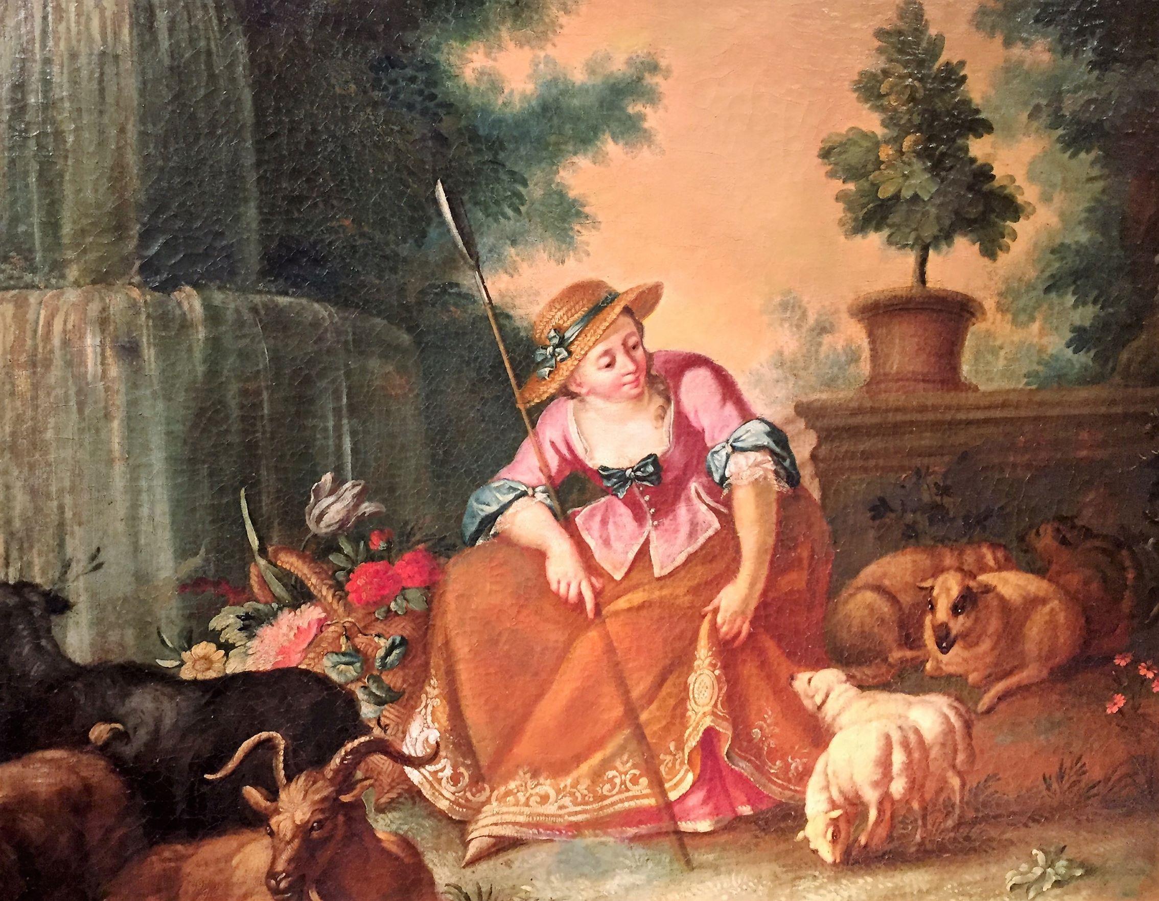 After Boucher Large Rococo Styled Pastoral Scene Possibly of a Series In Fair Condition For Sale In Nashville, TN