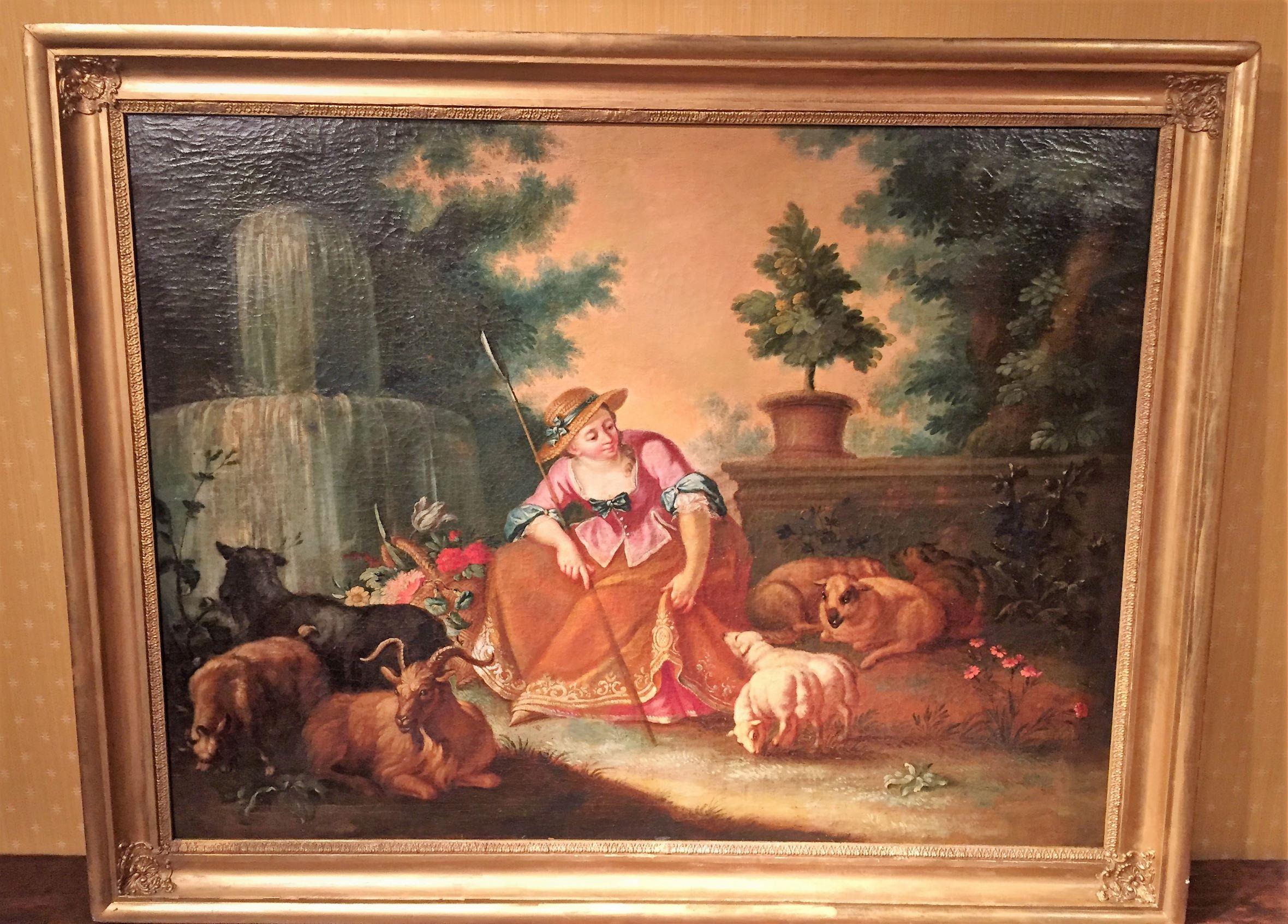 After Boucher Large Rococo Styled Pastoral Scene Possibly of a Series For Sale 1