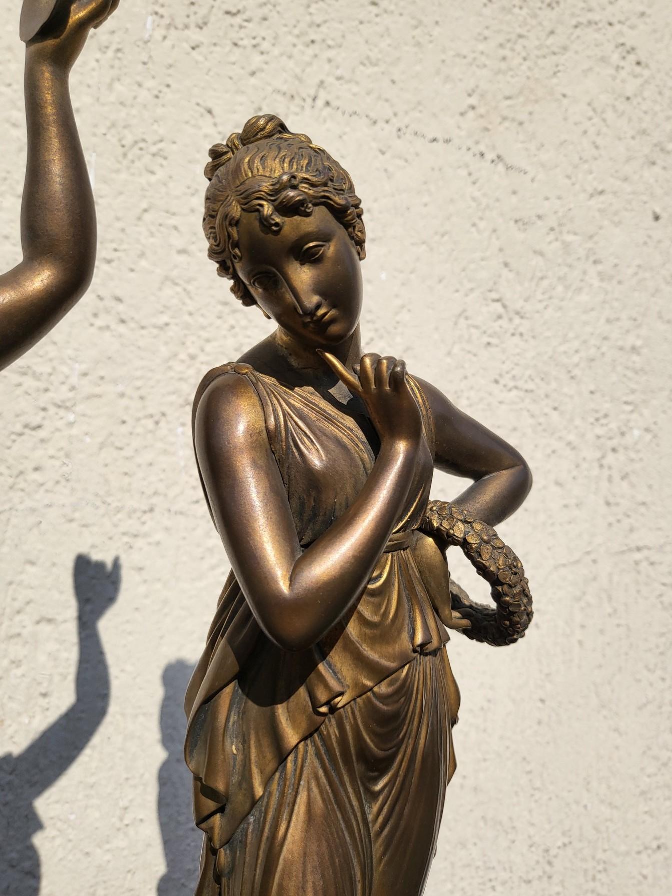 After Canova, Dancer And Musician In Bronze, XIXth Century For Sale 12
