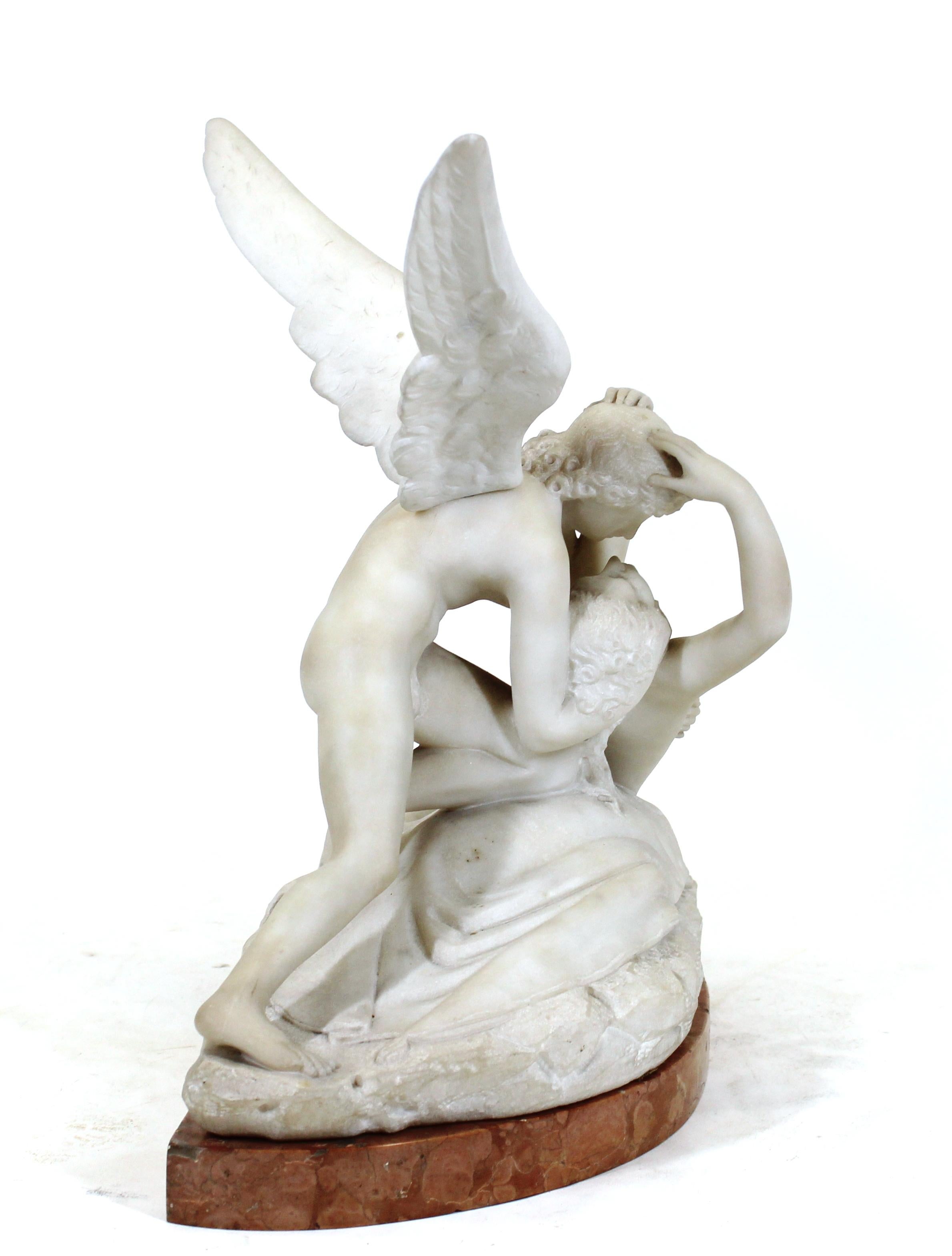 19th Century After Canova Italian Grand Tour Marble Cupid & Psyche Sculpture
