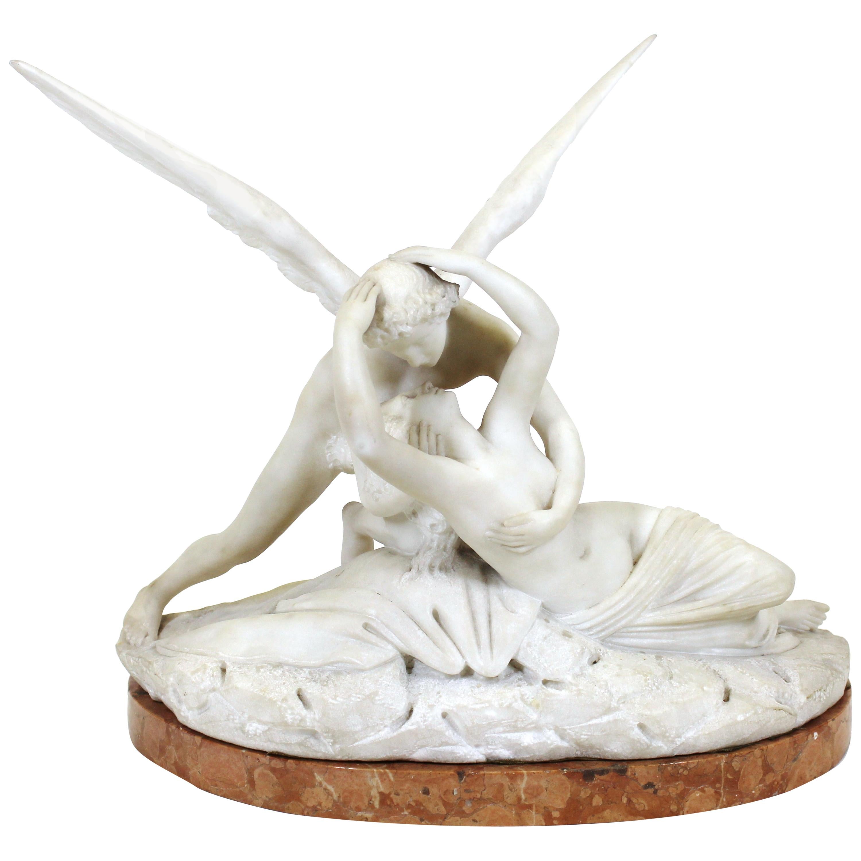 After Canova Italian Grand Tour Marble Cupid and Psyche Sculpture For Sale  at 1stDibs
