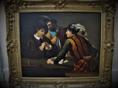 Antique 19th Century portrait after caravaggio "The Card Sharps"