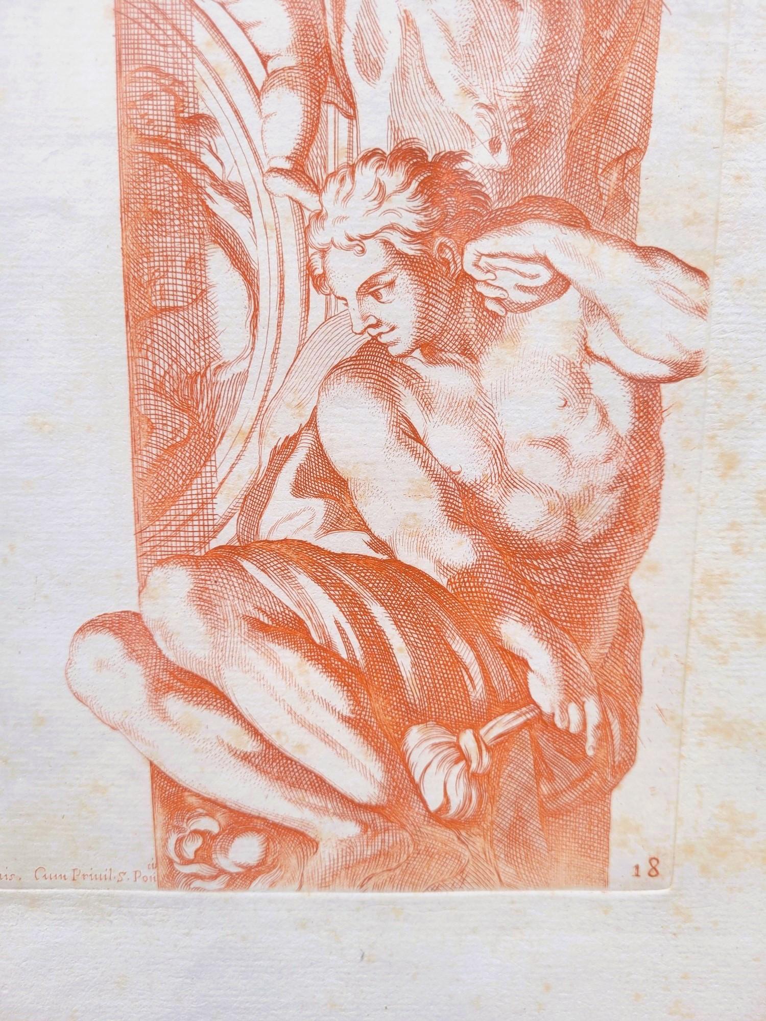 D'après Carracci, Atlantes du palais Farnèse, 2 gravures, 17ème siècle ? Bon état - En vente à MARSEILLE, FR