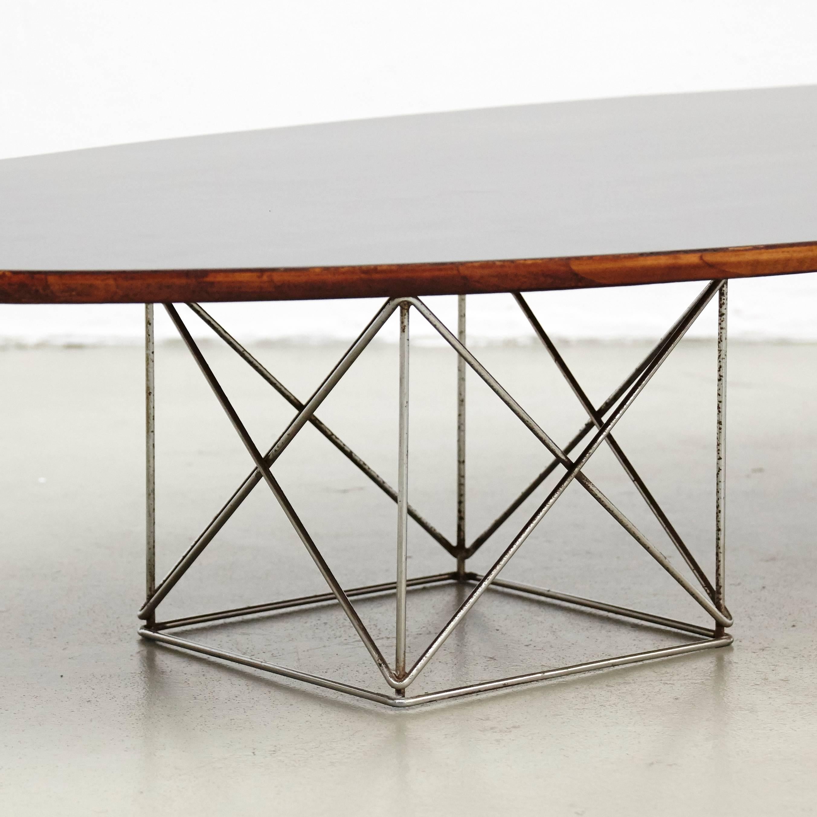 After Charles Eames Mid-Century Modern Metal Wood Formica Low Table, circa 1970 1