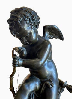 After Charles Gabriel Sauvage - Bronze, Cupid Tendant His Bow