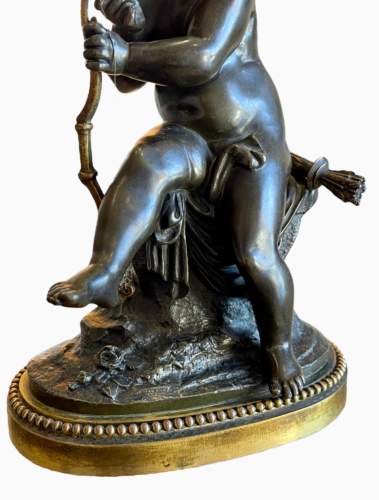After Charles Gabriel Sauvage - Bronze, Cupid Tendant His Bow For Sale 1
