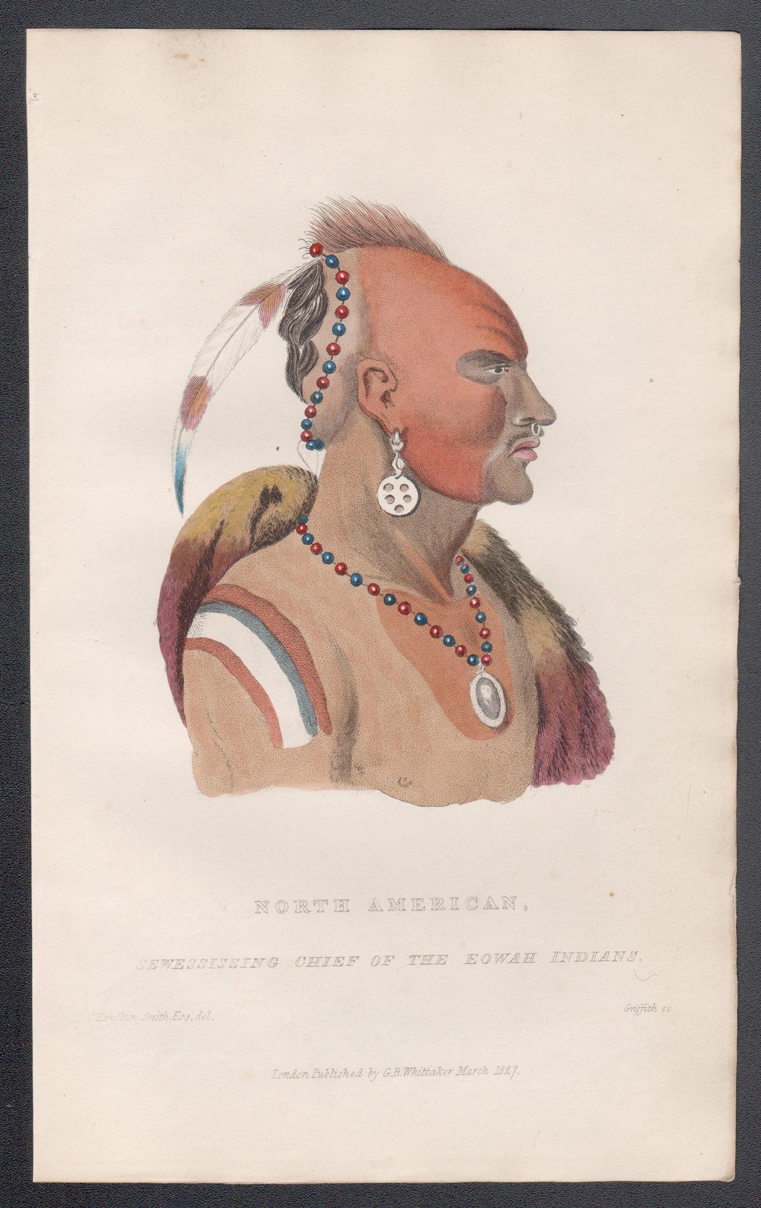 Sewessissing Chief of the Eowah Indians, Native American portrait engraving - Print by After Charles Hamilton Smith 