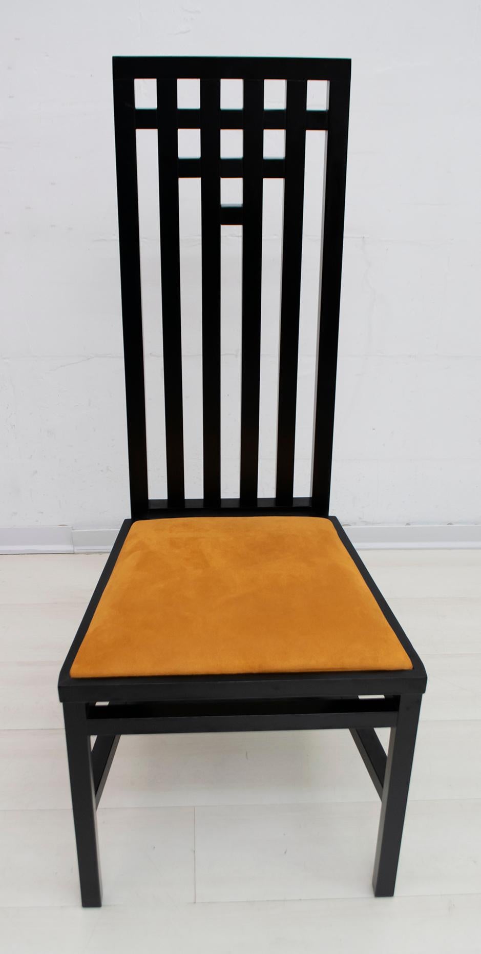 Late 20th Century Four Mackintosh Style Black Lacquered High Back Chairs, 1979